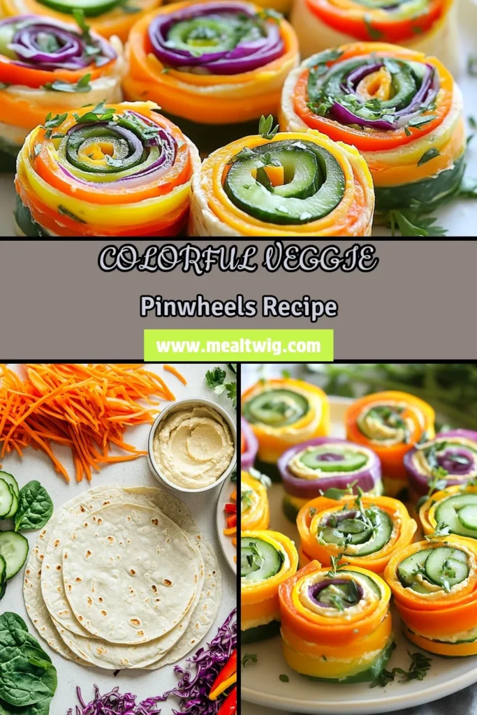 Discover the joy of making Rainbow Veggie Pinwheels, the perfect fusion of delicious and healthy! These easy vegetarian snacks are packed with colorful vegetables and creamy hummus, making them one of the best healthy tortilla recipes. Great for meal prep or entertaining, these colorful vegetable wraps will impress everyone. Try making your own hummus pinwheels today and delight your taste buds! Save this recipe for your next gathering! #HealthySnacks #VegetarianRecipes #HummusPinwheels #MealPrepIdeas