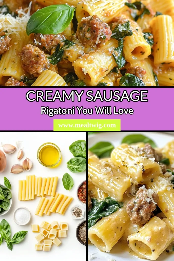 Indulge in a deliciously satisfying meal with this Creamy Sausage Rigatoni recipe! Perfect for busy weeknights, this Italian sausage pasta dish combines rich flavors and creamy goodness in just 30 minutes. It’s an easy one-pot pasta meal that will wow your family and friends. Get ready to enjoy a comforting creamy rigatoni dish that’s sure to become a favorite. Save this recipe and start cooking today! #CreamySausageRigatoni #ItalianSausagePasta #EasyPastaRecipes #OnePotPastaMeal