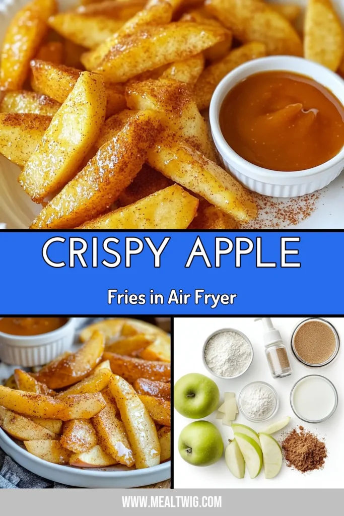 Discover the ultimate snack with these Air Fryer Apple Fries! This crispy apple fries recipe is a fun, healthy apple dessert that will delight your taste buds and satisfy your cravings. Perfect for easy air fryer snacks, enjoy these golden-brown apple fries dipped in caramel sauce for an extra treat. Ready in just 20 minutes, they're perfect for sharing! Save this delicious recipe for later. #applefries #airfryerrecipes #healthydesserts #snackideas