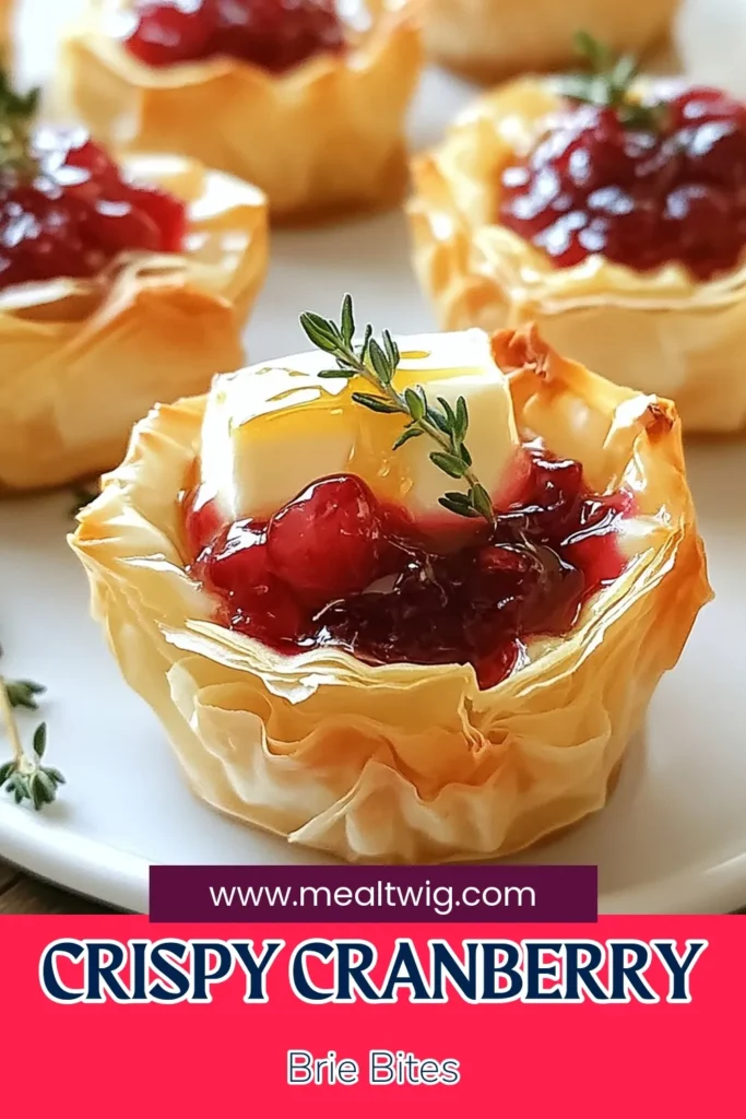 Elevate your holiday gatherings with these delightful Cranberry Brie Phyllo Cups! This easy phyllo cups recipe combines rich brie cheese and sweet cranberry sauce for a perfect appetizer. Ideal for your holiday party appetizers, these phyllo dough appetizers are sure to impress your guests. Perfectly crispy and cheesy, these bites are a must-try this season. Save this recipe for your next celebration! #CranberryBriePhylloCups #BrieCheeseRecipes #PhylloDoughAppetizers #HolidayPartyAppetizers