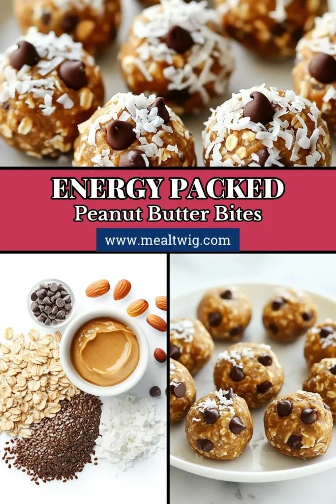 Looking for a delicious and nutritious snack? Try these Peanut Butter Energy Bites! These no-bake protein bites are perfect for busy days, providing a quick source of energy. Made with rolled oats, creamy peanut butter, and mini chocolate chips, they are a fantastic healthy snack recipe. Enjoy these oat-based snacks anytime. Make your own chocolate chip peanut butter balls today and fuel your body the right way! Save this recipe for later! #HealthySnacks #NoBakeTreats #ProteinBites #SnackIdeas