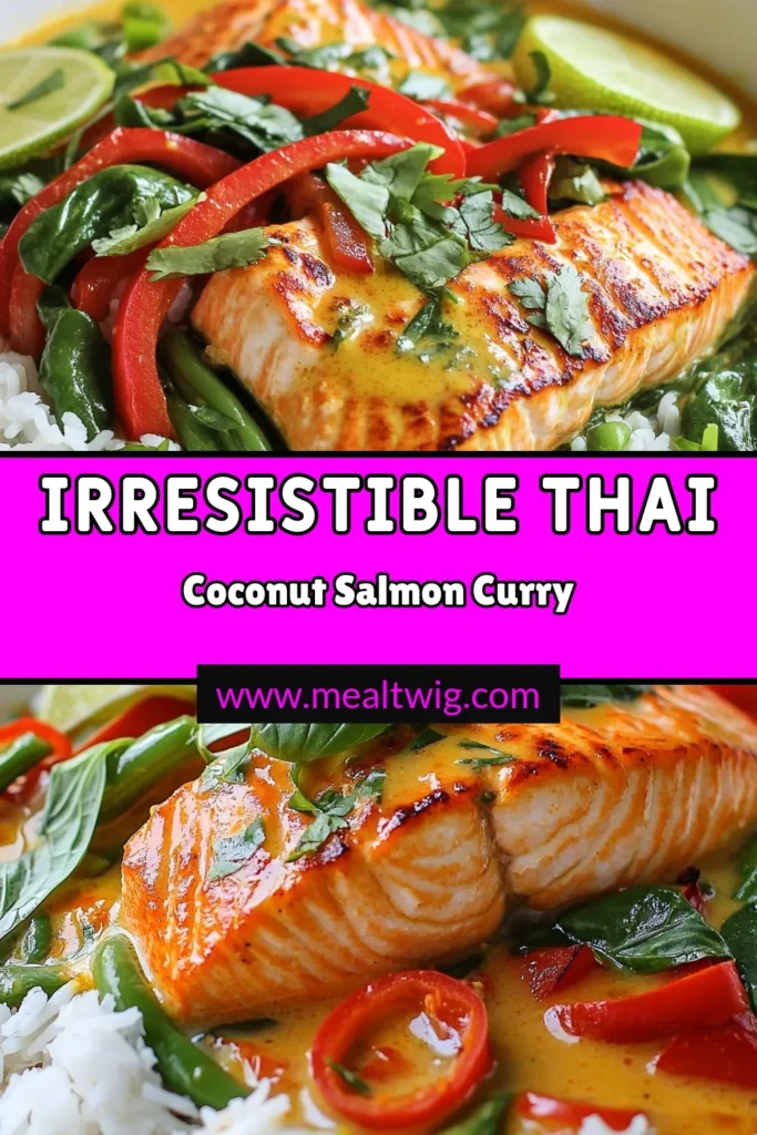 Discover the deliciousness of Thai salmon curry with this easy coconut milk curry recipe! This Thai salmon coconut curry combines tender salmon fillets with vibrant vegetables and aromatic red curry paste for an unforgettable dish. Perfect as a quick dinner option, it pairs beautifully with jasmine rice as a side dish. Save this recipe for your next meal and elevate your weeknight dinners! #ThaiSalmonCurry #CoconutMilkCurryRecipe #EasySalmonRecipes #RedCurryPasteDishes