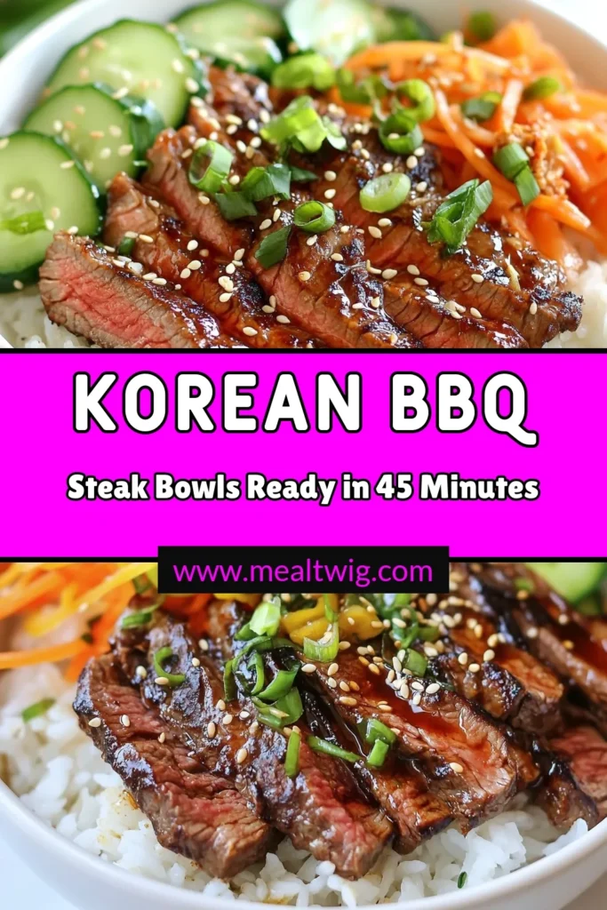 Discover the ultimate Korean BBQ steak bowls recipe that the whole family will love! This dish features tender flank steak marinated in a flavorful mix of soy sauce, sesame oil, and spices. Serve it over a bed of fluffy jasmine rice with tangy kimchi, vibrant veggies, and garnishes for the perfect healthy BBQ meal. Try this easy Korean recipe tonight for a delicious and satisfying dinner. Don't forget to save it for later! #KoreanBBQ #HealthyMeals #EasyRecipes #FlankSteak