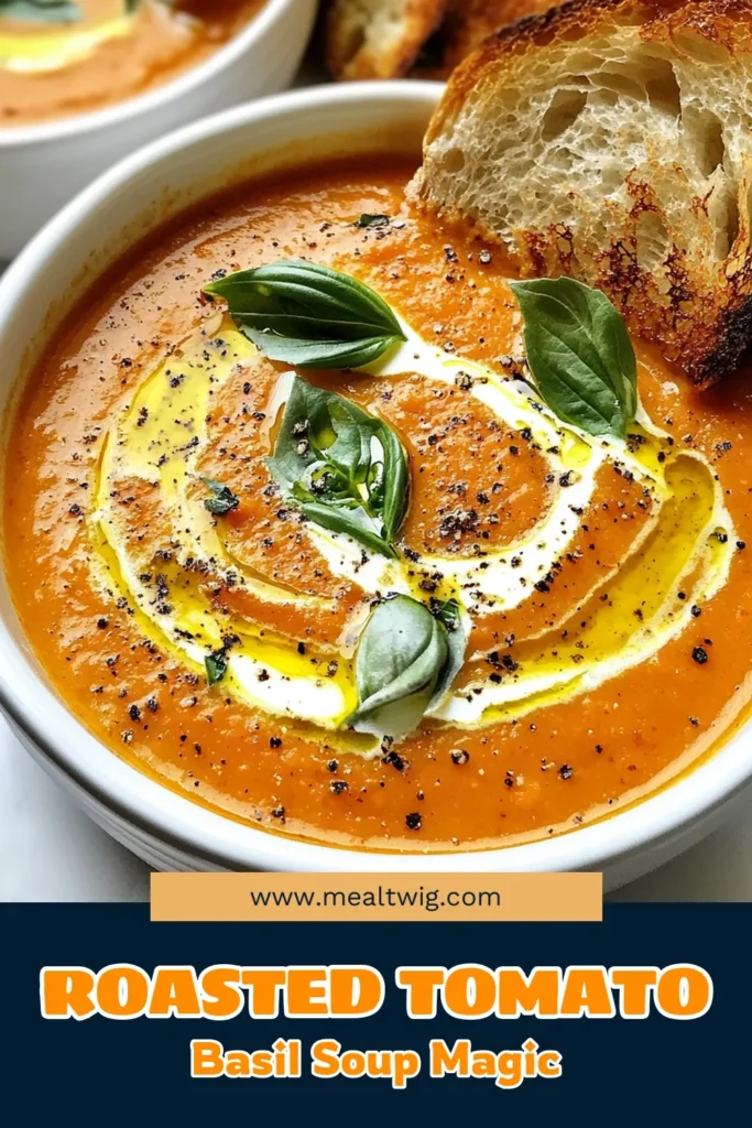 Discover the ultimate comfort with this roasted tomato basil soup, a creamy delight that’s sure to become your go-to dish. This best tomato soup recipe combines sweet roasted tomatoes, fresh basil, and a hint of cream for a rich flavor. Perfect for healthy meals, it’s an easy homemade vegetable soup that everyone will love. Don't miss out—save this quick recipe for a cozy night in! #RoastedTomatoBasilSoup #HealthyRecipes #TomatoSoup #SoupRecipes