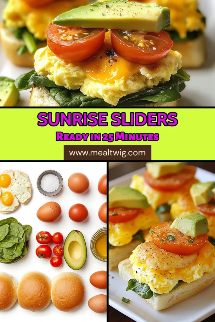 Start your day right with Sunrise Breakfast Sliders! This easy breakfast slider recipe features delicious egg and spinach sliders packed with fresh cherry tomatoes and melty cheese. Perfect for brunch, these healthy breakfast sliders are a hit for any gathering. Make these scrumptious brunch slider ideas in just 25 minutes for a delightful meal. Get the full recipe and impress your family and friends today! #breakfastsliders #brunchideas #healthyeating #eggsrecipecooking