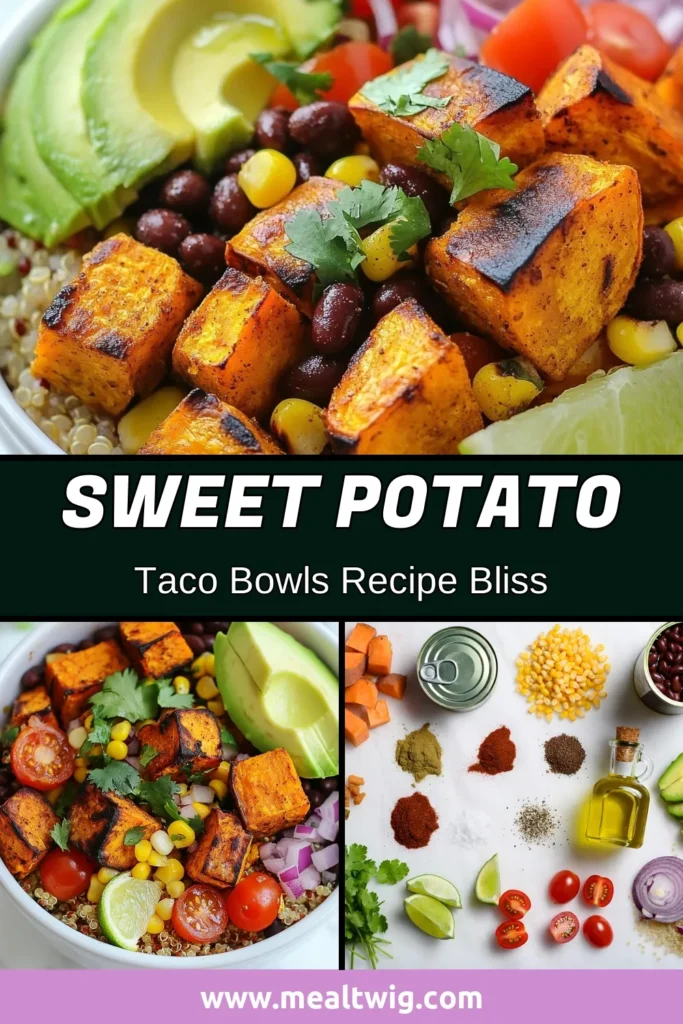 Discover the deliciousness of sweet potato taco bowls with this easy vegetarian taco recipe! Packed with nutrients, this healthy taco bowl features roasted sweet potatoes, black beans, corn, and creamy avocado over a base of quinoa. Perfect for a quick weeknight dinner or meal prep, you'll love how satisfying and flavorful these sweet potato taco bowls are. Try it today and elevate your taco night! #VegetarianTacos #HealthyTacoBowl #QuinoaTacoBowl #SweetPotatoRecipes