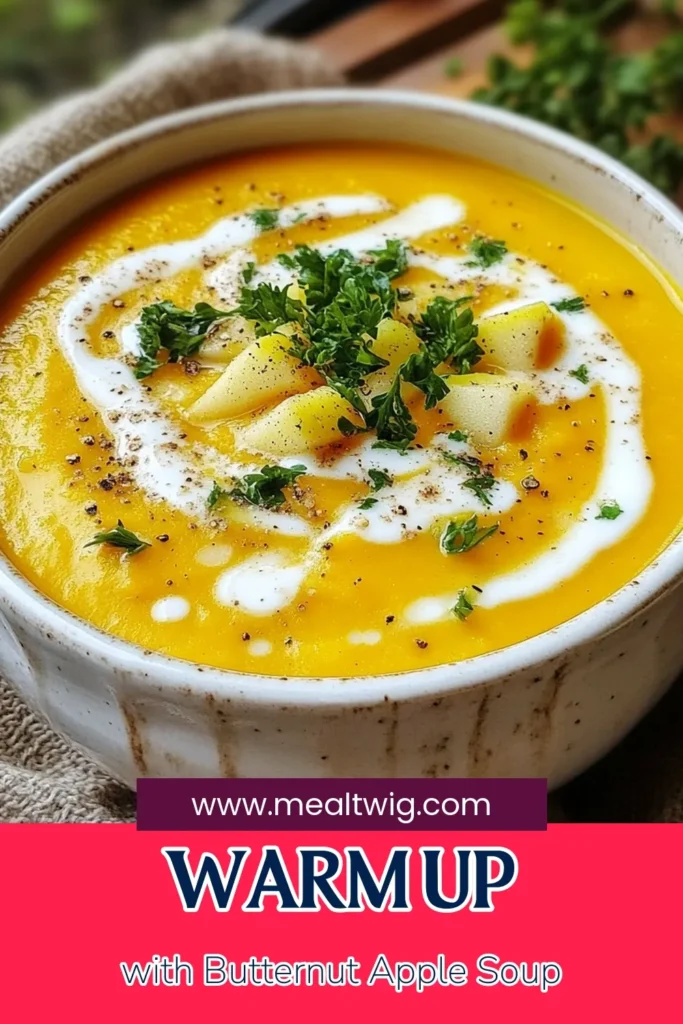 Warm up this season with our delicious butternut squash apple soup! This creamy butternut squash soup is perfect for chilly fall days and a must-try among healthy apple soup options. Transform simple ingredients into a comforting dish that's one of the best winter comfort food recipes around. Ideal for cozy nights, it's a bowl of fall soup recipes you won't want to miss. Save this recipe for a taste of autumn bliss! #ButternutSquashSoup #FallRecipes #HealthySoup #WinterComfortFood