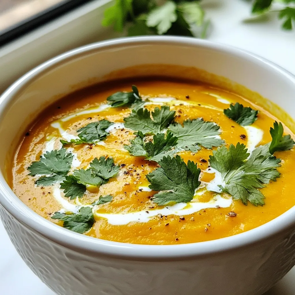 - 1 medium butternut squash, peeled and cubed - 2 medium sweet potatoes, peeled and cubed - 1 large onion, chopped - 3 cloves garlic, minced - 1 inch ginger, grated - 1 can (14 oz) coconut milk - 4 cups vegetable broth - 2 tablespoons olive oil - 1 tablespoon curry powder - 1 teaspoon smoked paprika - 1/2 teaspoon cayenne pepper (adjust to taste) - Salt and pepper to taste To make this soup, you need fresh, wholesome ingredients. Butternut squash and sweet potatoes give it a warm, sweet flavor. Chopped onion and minced garlic add depth. Grated ginger brings a nice zing. Coconut milk makes it creamy and rich. - Fresh cilantro - Drizzle of coconut milk For garnishes, fresh cilantro adds a pop of color and flavor. A drizzle of coconut milk gives an extra creamy touch. You can even add a sprinkle of cayenne pepper for a spicy finish. - Large pot - Immersion blender (or regular blender) - Measuring cups and spoons You will need a large pot to cook the soup. An immersion blender helps you blend the soup to a smooth texture. If you don't have one, a regular blender works too. Measuring cups and spoons ensure you add the right amounts of each ingredient. {{ingredient_image_1}} Start by heating olive oil in a large pot over medium heat. Add the chopped onion and sauté for about five minutes. You want the onion to become soft and clear. Next, stir in the minced garlic and grated ginger. Cook these for one more minute until they smell great. Now it's time to add flavor. Sprinkle in the curry powder, smoked paprika, and cayenne pepper. Mix these spices well with the onions, garlic, and ginger. This blend will give the soup its unique kick. After your base is ready, it's time for the star ingredients! Add the cubed butternut squash and sweet potatoes to the pot. Stir everything together to coat the veggies with the spices. Then, pour in the vegetable broth and bring the pot to a boil. Once it’s boiling, reduce the heat to low, cover the pot, and let it simmer. You want to cook it for about 20 to 25 minutes. Check the squash and sweet potatoes; they should be soft and tender. When your soup is ready, remove the pot from the heat. Grab an immersion blender and puree the soup until it’s smooth. If you don't have one, you can use a regular blender. Just be careful when transferring the hot soup in batches. Now, stir in the coconut milk. This gives the soup a creamy texture. Taste the soup and adjust the seasoning if needed. If it’s too thick, add a little more vegetable broth or water. Finally, return the pot to medium heat and warm it through for about five minutes. Enjoy your spicy butternut sweet potato soup! - Modifying cayenne pepper: Start with 1/4 teaspoon of cayenne pepper. Taste the soup. If you want more heat, add more. Adjust slowly. Each person has different spice tolerance. - Alternative spices for heat: Try crushed red pepper flakes or a dash of hot sauce. These can add heat without changing the soup's flavor too much. - Presentation ideas with garnishes: Serve the soup in deep bowls. Top with fresh cilantro leaves. A drizzle of coconut milk makes it look fancy. You can even sprinkle a bit of cayenne on top for color. - Pairing with bread or salad: This soup tastes great with crusty bread. A simple side salad adds freshness. Try a green salad with lemon dressing for a nice contrast. - Prepping vegetables in advance: Chop the butternut squash and sweet potatoes the day before. Store them in the fridge. This saves time when you are ready to cook. - Using store-bought vegetable broth: If you're short on time, use pre-made vegetable broth. It saves effort while still giving great flavor. Just check the label for quality. Pro Tips Choose the Right Squash: Opt for a firm butternut squash that feels heavy for its size. This ensures the best texture and flavor in your soup. Adjust Spice Levels: If you prefer a milder soup, reduce the cayenne pepper or omit it entirely. You can always add more spice later when serving. Blend for Creaminess: For an ultra-smooth texture, use an immersion blender directly in the pot or blend in small batches using a countertop blender. Garnish for Appeal: Enhance presentation by garnishing with a swirl of coconut milk and a sprinkle of fresh cilantro before serving. {{image_2}} You can switch up the veggies in this soup. Carrots add a sweet touch. Parsnips bring a nice earthy flavor. If you want a dairy-free option, swap out coconut milk for almond or cashew milk. You’ll still get creaminess without the dairy. To brighten the soup, add lime juice right before serving. This small change gives it a fresh zing. You can also try different herbs. Fresh basil or thyme can change the flavor profile and make it more exciting. You might enjoy a creamy style of soup. Blend it until smooth for a velvety texture. Some prefer a chunky style. Leave pieces of veggies for a heartier bite. For garnishes, try fresh cilantro, a drizzle of coconut milk, or a sprinkle of chili flakes. Each option adds a unique touch to your dish. Store your soup in an airtight container. This keeps it fresh and tasty. It can last in the fridge for about 3 to 5 days. Make sure to let it cool before sealing. This helps prevent condensation inside the container. To freeze the soup, pour it into freezer-safe containers. Leave some space at the top. The soup will expand as it freezes. It stays good for up to 3 months. When you're ready to eat, move it to the fridge to thaw overnight. For the best texture, avoid microwaving from frozen. You can reheat the soup on the stove or in the microwave. For the stove, pour it into a pot and warm over medium heat. Stir often to keep it smooth. In the microwave, heat in short bursts. Check every minute to prevent overcooking. This keeps your soup creamy and flavorful. To add more heat to your soup, increase the cayenne pepper. Start with 1 teaspoon and adjust based on your taste. You can also add chopped jalapeños or crushed red pepper flakes. For a smoky kick, try adding more smoked paprika. Taste the soup while cooking to get it just right. Yes, you can use frozen butternut squash and sweet potatoes. They save time and still taste great. Just make sure to adjust the cooking time. Frozen veggies may cook faster, so check for tenderness after 15 minutes. If they need more time, simmer until soft. Yes, this soup is vegan! All the ingredients are plant-based. The coconut milk provides creaminess without dairy. If you want to switch up flavors, you can use almond or cashew milk instead. Enjoy this wholesome soup knowing it fits a vegan diet perfectly! This blog post covered how to make a delicious soup using butternut squash and sweet potatoes. You learned about the ingredients, tools, and steps needed to prepare the base, cook the soup, and blend it to the right consistency. We also discussed tips for adjusting spice levels and serving suggestions to enhance your dish. Remember, this soup is flexible. Feel free to experiment with ingredients and garnishes. Enjoy making this recipe and the warmth it brings to your table!