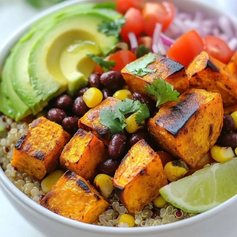 - 2 medium sweet potatoes, peeled and diced - 1 can (15 oz) black beans, rinsed and drained - 1 cup corn (frozen or fresh) - 1 teaspoon cumin - 1 teaspoon smoked paprika - 1/2 teaspoon chili powder - 2 tablespoons olive oil - Salt and pepper to taste - 1 avocado, sliced - 1 cup cherry tomatoes, halved - 1/2 cup red onion, finely chopped - 1 cup cooked quinoa or brown rice - Fresh cilantro for garnish - Lime wedges for serving Sweet potatoes are the star here. They bring a sweet flavor and creamy texture. Black beans add protein and fiber, making the dish heartier. Corn adds a pop of sweetness and crunch. For spices, cumin offers warmth, while smoked paprika adds a nice depth. Chili powder gives it a slight kick, enhancing the overall taste. Olive oil helps to roast the sweet potatoes perfectly. Don’t forget salt and pepper to balance those flavors. For topping, creamy avocado and juicy cherry tomatoes brighten the dish. Red onion provides a fresh bite. Quinoa or brown rice serves as a solid base. Fresh cilantro adds a burst of freshness. Finally, lime wedges give that zesty finish. These ingredients come together for a healthy and delicious meal. {{ingredient_image_1}} First, preheat your oven to 425°F (220°C). This step ensures the sweet potatoes cook evenly. While the oven heats, take 2 medium sweet potatoes. Peel and dice them into small cubes. In a large bowl, toss the sweet potatoes with 2 tablespoons of olive oil. Then add 1 teaspoon of cumin, 1 teaspoon of smoked paprika, and 1/2 teaspoon of chili powder. Sprinkle in salt and pepper to taste. Make sure every piece is well-coated with oil and spices. Spread the seasoned sweet potatoes on a baking sheet in a single layer. This helps them roast evenly. Bake them for 25-30 minutes. Halfway through, flip the sweet potatoes to get a nice crisp on all sides. When they are tender and slightly crispy, they are ready to come out of the oven. While the sweet potatoes roast, you can cook your base. Use either quinoa or brown rice. Follow the package instructions for cooking. To add flavor, consider stirring in a pinch of salt or a dash of olive oil once cooked. This small step elevates the taste. In a separate bowl, combine 1 can of rinsed and drained black beans, 1 cup of corn, and halved cherry tomatoes. Add 1/2 cup of finely chopped red onion. For a flavor boost, sprinkle in a pinch of salt and a squeeze of lime. Mix everything well to combine the flavors. Once the sweet potatoes are done, you can start building your taco bowl. Begin with a base of quinoa or brown rice. Top it with the roasted sweet potatoes and the black bean-corn mixture. Add slices of avocado for creaminess. Finally, garnish with fresh cilantro. Serve with lime wedges on the side for an extra burst of flavor. - If you can't find sweet potatoes, try butternut squash or regular potatoes. They work well and taste great. - For beans, black beans are classic, but kidney beans or pinto beans are good too. If you want grains, you can swap quinoa with brown rice or even farro. - Roasting sweet potatoes brings out their natural sweetness. Boiling makes them soft but can lose flavor. I recommend roasting for the best taste. - For perfect quinoa, rinse it first to remove bitter saponins. Use a 2:1 water-to-quinoa ratio. Bring it to a boil, then cover and simmer for 15 minutes. - Top your bowls with avocado, cilantro, or a squeeze of lime for freshness. I love adding crumbled feta or a dollop of Greek yogurt for creaminess. - To balance flavors, combine sweet, spicy, and tangy elements. Use lime juice to brighten the dish and offset the sweet potatoes. Pro Tips Perfectly Roasted Sweet Potatoes: Ensure your sweet potatoes are cut into uniform pieces for even roasting. Aim for about 1-inch cubes. Flavor Boost: For an extra kick, add a pinch of cayenne pepper to the sweet potato seasoning mix. Meal Prep Friendly: This recipe is great for meal prep! Store the components separately in the fridge for up to 4 days. Customizable Bowls: Feel free to swap out the toppings based on your preference. Try adding cheese, salsa, or your favorite hot sauce! {{image_2}} For a tasty vegetarian or vegan taco bowl, add plant-based protein. You can use lentils, chickpeas, or tofu. These options mix well with sweet potatoes and add great texture. Use dairy-free toppings like cashew cream or coconut yogurt. These make your bowl rich and creamy without animal products. You can make this dish ahead of time. Roast the sweet potatoes and cook the quinoa or rice in advance. Store these in separate containers. This way, you keep everything fresh. Also, mix the black beans, corn, and veggies ahead. Just assemble your bowls when you’re ready to eat. Want more heat? You can adjust spice levels easily. Add more chili powder or some cayenne pepper for a kick. If you like it mild, stick to the original spices. You can also create signature sauces. A zesty lime crema or spicy salsa can elevate your taco bowl. These sauces can add unique flavors to the meal. To store leftovers safely, cool the taco bowls first. Place them in airtight containers. Make sure to divide the ingredients into separate containers. This keeps the textures fresh. Store them in the fridge for up to four days. For best results, use glass or BPA-free plastic containers. These options keep your food fresh and safe from harmful chemicals. You can freeze cooked sweet potatoes for later use. Allow them to cool completely before freezing. Place them in freezer-safe bags or containers. Label them with the date for easy tracking. Cooked sweet potatoes last for about three months in the freezer. For whole taco bowls, layer the ingredients in a freezer-safe container. Avoid adding fresh toppings like avocado or tomatoes before freezing. These do not freeze well. When ready to eat, just thaw and reheat. To reheat your taco bowls, use an oven or stovetop. This helps maintain the texture. If using a microwave, cover the bowl with a damp paper towel. This keeps moisture in and prevents drying out. Heat until it reaches at least 165°F (74°C) for safe eating. Stir the food halfway through reheating for even warmth. Enjoy your delicious taco bowls as if they were freshly made! Sweet potato taco bowls last about 3 to 5 days in the fridge. To keep them fresh, store them in airtight containers. This helps to prevent moisture loss and keeps flavors intact. Make sure to cool them down before putting them in the fridge. Label the containers with the date to track freshness. Yes, you can use other grains instead of quinoa or rice. Some great options are farro, barley, or couscous. Each grain brings its own flavor and texture. If you want to try something different, consider using bulgur or millet. Just cook them according to package directions for best results. You can add several ingredients for extra protein. Consider adding grilled chicken, ground turkey, or tofu. Black beans already provide protein, but you can also use chickpeas. Adding cheese, like feta or shredded cheese, boosts protein too. Just sprinkle it on top before serving for a tasty touch. Yes, this recipe is gluten-free. Sweet potatoes, black beans, corn, and quinoa are naturally gluten-free. Just ensure your spices are gluten-free as well. If you use rice, make sure it’s labeled gluten-free. This makes it a great option for those with gluten sensitivities. In this blog post, we explored how to make delicious sweet potato taco bowls. We covered essential ingredients like sweet potatoes, black beans, and corn. I detailed the steps for preparing and roasting sweet potatoes, cooking quinoa or rice, and mixing the taco filling. We also discussed tips for ingredient substitutes, cooking techniques, and various meal variations. Remember, these bowls are versatile and easy to customize. Play with flavors and ingredients to make them your own. Enjoy a tasty, healthy meal that fits your needs!