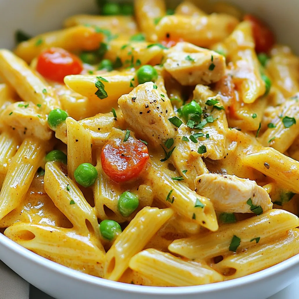 You need these ingredients to make One-Pot Creamy Cajun Pasta: - 12 oz pasta (penne or fettuccine) - 1 tablespoon olive oil - 1 medium onion, diced - 2 cloves garlic, minced - 1 bell pepper (red or green), diced - 1 cup diced tomatoes (fresh or canned) - 1 cup heavy cream - 2 cups vegetable broth - 2 teaspoons Cajun seasoning - 1 teaspoon smoked paprika - 1/2 teaspoon salt (adjust to taste) - 1/2 teaspoon black pepper (adjust to taste) - 1 cup cooked chicken, diced (optional) - 1 cup frozen peas - 1/4 cup grated Parmesan cheese - Fresh parsley, chopped (for garnish) You can swap some ingredients if needed. Here are some ideas: - Use whole wheat pasta for a healthier option. - Swap olive oil for butter for a richer taste. - Try any bell pepper color you like. - Canned tomatoes can be replaced with fresh ones if you prefer. - Use half-and-half instead of heavy cream for a lighter dish. - You can use chicken broth instead of vegetable broth for more flavor. - Replace Cajun seasoning with Creole seasoning for a different twist. Fresh ingredients make a big difference in taste. Here are some tips: - Choose pasta with no broken pieces for the best texture. - Look for firm, shiny bell peppers with no soft spots. - Pick onions that feel heavy and have dry, papery skin. - Choose garlic bulbs that are tight and firm. - For tomatoes, select ones that are bright and fragrant. - If you buy frozen peas, check the package for no ice crystals, as it means they are fresh. {{ingredient_image_1}} To start, gather all your ingredients. This makes cooking easier. You will need: - 12 oz pasta (penne or fettuccine) - 1 tablespoon olive oil - 1 medium onion, diced - 2 cloves garlic, minced - 1 bell pepper (red or green), diced - 1 cup diced tomatoes (fresh or canned) - 1 cup heavy cream - 2 cups vegetable broth - 2 teaspoons Cajun seasoning - 1 teaspoon smoked paprika - 1/2 teaspoon salt (adjust to taste) - 1/2 teaspoon black pepper (adjust to taste) - 1 cup cooked chicken, diced (optional) - 1 cup frozen peas - 1/4 cup grated Parmesan cheese - Fresh parsley, chopped (for garnish) Chop the onion, garlic, and bell pepper. This adds flavor and color. Measure out your spices and cream to keep things simple. Heat the olive oil in a large pot over medium heat. Add the diced onion and stir for 2-3 minutes. You want it soft and clear. Next, mix in the garlic and bell pepper. Cook for another 2 minutes. This makes the kitchen smell amazing! Now, add in the pasta, diced tomatoes, heavy cream, and vegetable broth. Sprinkle in the Cajun seasoning, smoked paprika, salt, and black pepper. Give it a good stir. Bring the mix to a gentle boil. Once boiling, lower the heat and cover the pot. Let it simmer for 12-15 minutes. Stir it occasionally to stop the pasta from sticking. If you want to add cooked chicken, toss it in with the frozen peas about 3 minutes before the cooking time ends. Once the pasta is tender and creamy, take it off the heat. Add the grated Parmesan cheese and stir until it melts. This makes the dish rich and cheesy. Taste it and adjust the salt or pepper if you need more flavor. Now, serve hot! Top it with fresh parsley for a nice touch. Enjoy your creamy Cajun pasta! To achieve a rich, creamy texture, start with heavy cream. It blends well and adds smoothness. You can also mix in grated Parmesan cheese at the end. This cheese melts quickly and brings a lovely creaminess. Stir it in when the pasta is hot. For a lighter option, try using half-and-half instead of heavy cream. Just remember, the creamier, the better! Cajun seasoning can pack a punch. If you're new to spice, start with less. You can always add more as you cook. Taste your dish before serving. If it needs more heat, sprinkle in some extra Cajun seasoning or a dash of hot sauce. For milder flavor, reduce the Cajun seasoning to one teaspoon and add it gradually. Using a Dutch oven is great for this recipe. The thick walls help keep heat even, which cooks the pasta well. A regular pot works too, but you might need to stir more often. If you have a Dutch oven, use it! It makes the cooking process easier and keeps your pasta from sticking to the bottom. Pro Tips Use Fresh Ingredients: Fresh vegetables and herbs can elevate the flavors of your pasta dish significantly. Whenever possible, opt for fresh over canned or frozen. Adjust Spice Level: Cajun seasoning can vary in heat. Start with a smaller amount and taste as you go to ensure the dish meets your desired spice level. Don't Overcook Pasta: To maintain the perfect texture, cook the pasta until al dente. It will continue to cook slightly in the residual heat after being removed from the stove. Make It Creamier: For an extra creamy sauce, consider adding a bit more heavy cream or a splash of cream cheese just before serving for a rich finish. {{image_2}} You can boost the protein in One-Pot Creamy Cajun Pasta easily. I like to add cooked chicken. It gives the dish a nice heartiness. You can use rotisserie chicken for quick prep. If you prefer seafood, shrimp works well too. Simply toss in the shrimp when you add the peas. It cooks fast and adds great flavor. For a unique twist, try andouille sausage. Slice it up and sauté it with the veggies. This adds a smoky kick to your meal. If you want a vegetarian version, it’s simple! Just skip the chicken or sausage. Instead, load up on veggies. You can add mushrooms, zucchini, or spinach. These not only add flavor but also make the dish colorful. Swap vegetable broth for more depth. If you want extra protein, add chickpeas or lentils. They blend well with the creamy sauce. You can change the flavor of your pasta with a few tweaks. If you like it spicy, add more Cajun seasoning or hot sauce. For a more herby taste, mix in fresh basil or thyme. This gives a fresh twist to the dish. You can also switch up the cheese. Try using cheddar or pepper jack for a different taste. Adding lemon juice or zest can brighten the flavors. Experiment and find what you love best! After you enjoy your One-Pot Creamy Cajun Pasta, store leftovers in an airtight container. This helps keep the dish fresh. Let the pasta cool down to room temperature. Then, seal it tight and place it in the fridge. It will last for about 3 to 4 days. If you don’t plan to eat it soon, go for freezing instead. To reheat your delicious pasta, use a medium pot. Add a splash of water or broth to help it stay creamy. Heat it over low to medium heat. Stir often to break up any clumps. You can also use the microwave. Place the pasta in a microwave-safe bowl and cover it. Heat in short bursts, stirring in between. This keeps it moist and tasty. If you want to freeze One-Pot Creamy Cajun Pasta, use a freezer-safe container. It can last up to 2 months in the freezer. Before freezing, make sure to cool it completely. When you’re ready to eat, thaw it in the fridge overnight. Reheat as mentioned above for the best taste. Just remember, the texture may change a bit after freezing, but it will still be good! It takes about 30 minutes to make One-Pot Creamy Cajun Pasta. This time includes 10 minutes of prep and 20 minutes of cooking. You can have a hearty meal ready in no time! Yes, you can make this dish without heavy cream. Use milk or a dairy-free option like coconut milk. This will change the flavor and texture a bit but will still taste good. Several sides work well with One-Pot Creamy Cajun Pasta. Here are a few ideas: - Garlic bread for a crunchy side - A fresh green salad for a light touch - Steamed broccoli for extra veggies - Grilled corn on the cob for sweetness These sides can make your meal more filling and enjoyable! This blog post covers everything you need for One-Pot Creamy Cajun Pasta. We discussed the key ingredients, offered substitution tips, and gave advice on choosing fresh flavors. Our step-by-step guide simplifies preparation, cooking, and finishing touches. Plus, we shared helpful tips for texture and spice level. You can explore variations and learn about storing and reheating leftovers. Now you're ready to create a tasty dish that suits your taste. Enjoy cooking and sharing this meal with others!
