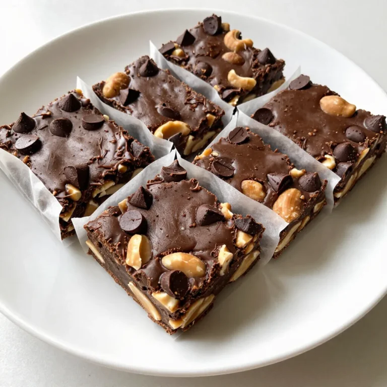 To make these tasty energy bars, you need: - 1 cup rolled oats - 1/2 cup natural peanut butter - 1/3 cup honey or maple syrup - 1/4 cup cocoa powder - 1/4 teaspoon salt - 1/2 teaspoon vanilla extract - 1/2 cup dark chocolate chips These main ingredients give the bars their rich chocolate flavor and chewy texture. The oats provide fiber, while the peanut butter adds protein and healthy fats. You can boost the nutrition of your bars with these extras: - 1/4 cup protein powder (optional) - 1/4 cup chopped nuts (almonds, walnuts, or your choice) - 1/4 cup dried fruit (raisins, cranberries, or apricots) Adding protein powder helps with muscle recovery. Nuts add crunch and healthy fats. Dried fruit brings natural sweetness and chewiness to your bars. If you have allergies, you can try these swaps: - Use almond or cashew butter in place of peanut butter. - Replace honey with agave syrup or a sugar-free sweetener. - Omit chocolate chips and use carob chips instead for a different flavor. These substitutions keep the bars tasty and safe for those with dietary needs. You can mix and match according to your preferences! {{ingredient_image_1}} First, you need to prepare the baking pan. Take an 8x8 inch pan and line it with parchment paper. Leave some paper hanging out. This makes it easy to lift the bars out later. Set the pan aside for now. Next, grab a large bowl. In this bowl, mix together the rolled oats, cocoa powder, and salt. If you want extra protein, add the protein powder too. Stir everything well until you see an even mix. Now, it’s time for the wet ingredients. In a separate bowl, gently heat the natural peanut butter and honey or maple syrup in the microwave. Heat it for about 20 to 30 seconds. This softens them so they mix well. Once heated, add the vanilla extract and stir until it's smooth. - Melding Wet and Dry Mixtures Pour the warm peanut butter mixture into the bowl with the dry ingredients. Stir it all together until everything is coated and mixed well. If it feels too dry, add a bit more honey or peanut butter to help it stick. Now for some fun! Fold in the dark chocolate chips, chopped nuts, and dried fruit. Mix them in gently until they spread evenly throughout the mixture. This is where you can get creative with your favorite add-ins. Take your mixed ingredients and transfer them to the prepared pan. Use a spatula or your hands to press the mixture down firmly. Make sure it’s packed tightly for the best results. Finally, place the pan in the fridge. Let it chill for at least one hour. This helps the bars set. Once they are firm, lift the mixture out using the parchment paper. Place it on a cutting board and cut into squares or rectangles. Enjoy your tasty energy bars! To get the best texture for your energy bars, you need to balance moisture and dry ingredients. Make sure you measure your oats and cocoa powder correctly. If the mix feels too dry, add a bit more peanut butter or honey. Press the mixture firmly into the pan. This helps the bars hold together. After chilling, they should be firm but chewy. Store your energy bars in an airtight container. They stay fresh in the fridge for up to a week. For longer storage, wrap them well and freeze them. When you want one, just thaw at room temperature for a quick snack. Use parchment paper between layers to keep them from sticking together. Wrap each bar in parchment paper and tie with twine for a fun look. You can also stack them in a clear container for easy access. Serve them with fresh fruit or a dollop of yogurt for a tasty snack. These bars make a great pre-workout boost or a sweet treat after dinner. Enjoy your delicious energy bars! Pro Tips Use Fresh Ingredients: For the best flavor, opt for fresh nuts and dried fruits. They enhance the taste and texture of your energy bars. Customize Your Add-ins: Feel free to swap out the dark chocolate chips, nuts, or dried fruits with your favorites to create a unique flavor profile. Storage Tips: Keep the energy bars in an airtight container in the refrigerator for up to one week, or freeze them for longer storage. Experiment with Sweeteners: If you prefer a less sweet option, adjust the amount of honey or maple syrup to fit your taste, or try using a sugar substitute. {{image_2}} You can make these bars sugar-free by using a sugar substitute. Consider using stevia or erythritol. These options keep the sweetness without adding calories. For a lower-calorie version, reduce the amount of honey or maple syrup. You can also substitute some peanut butter for a lighter spread like almond butter. This swap cuts calories and adds a new flavor twist. Mixing in spices is a fun way to change the taste. Try adding a pinch of cinnamon for warmth or a dash of nutmeg for a cozy flavor. You can also add a few drops of almond or coconut extract. These flavors blend well with chocolate and peanut butter, creating a unique treat. Get creative and find your favorite combo! To make your bars vegan, simply replace honey with maple syrup. This keeps the sweetness without using animal products. For a gluten-free option, make sure to use certified gluten-free oats. These small changes let anyone enjoy your energy bars, no matter their diet. Always check labels to ensure all ingredients fit your dietary needs. Each Chocolate Peanut Butter Energy Bar has about 150 calories. This number can change based on extra ingredients you add. If you use honey, it adds more calories than maple syrup. Each bar gives you a good balance of carbs, fats, and protein. - Rolled oats: Great for energy and fiber. They help keep you full. - Peanut butter: Full of protein and healthy fats. It helps build muscle. - Honey or maple syrup: Natural sweeteners that give you quick energy. - Cocoa powder: Packed with antioxidants. It’s good for your heart. - Dark chocolate chips: They add mood-boosting effects and flavor. - Chopped nuts: Bring healthy fats and crunch. They also add protein. - Dried fruit: A natural source of vitamins and minerals. They add sweetness. Homemade energy bars are often healthier than store-bought ones. They let you control the ingredients. You can avoid extra sugars, preservatives, and unhealthy fats. Store-bought bars can be convenient, but they often have hidden sugars. Homemade bars are fresh, tasty, and made just how you like them. Plus, you can make a big batch for less money! Chocolate Peanut Butter Energy Bars can last up to one week in the fridge. Store them in an airtight container to keep them fresh. If you want them to last longer, you can freeze them. Yes, you can freeze these energy bars. Wrap each bar in plastic wrap or foil. Then, place them in a freezer-safe bag. They can last up to three months frozen. When you want one, just take it out and let it thaw. Yes, these energy bars are great for kids. They have healthy ingredients like oats, peanut butter, and dark chocolate. These bars provide energy for play and study. Just be mindful of any nut allergies. Some good brands of store-bought energy bars include RXBAR, KIND, and CLIF. These brands focus on natural ingredients and good flavor. However, homemade bars are often fresher and healthier. Yes, you can use other nut butters. Almond butter, cashew butter, or sunflower seed butter work well. Each will give a different taste. Just make sure it is natural and not too sweet. You learned how to make tasty Chocolate Peanut Butter Energy Bars from scratch. We covered main and optional ingredients, plus substitutions for allergies. The step-by-step guide makes it easy to follow along. Remember to chill your bars for the best results and explore fun variations. Homemade bars are fresher and healthier than store-bought options. Now, it’s time to enjoy your bars and share them with friends. You have the tools to create snacks that taste good and fuel your day. Make them your own and have fun!