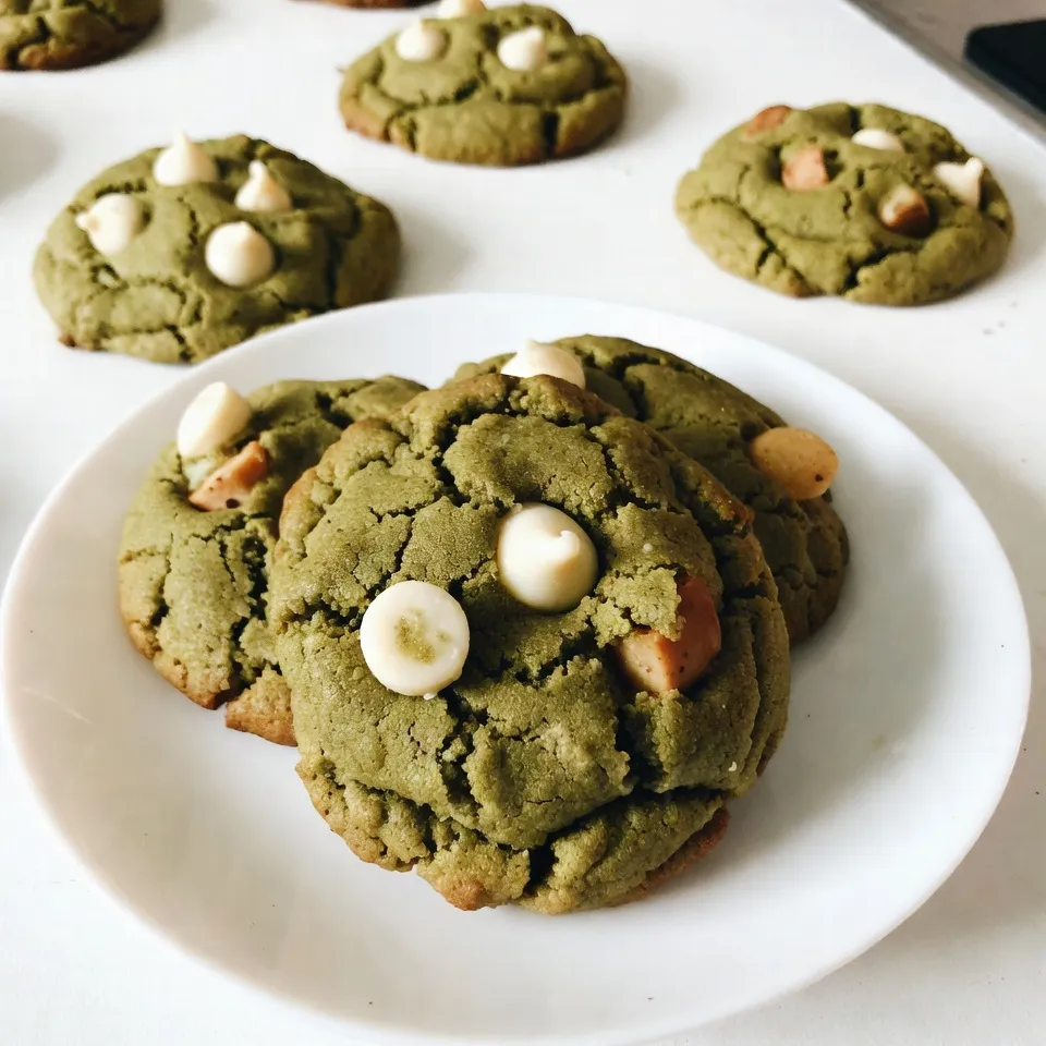 To make Matcha White Chocolate Cookies, gather these ingredients: - 1 cup all-purpose flour - 2 tablespoons matcha green tea powder - 1/2 teaspoon baking soda - 1/4 teaspoon salt - 1/2 cup unsalted butter, softened - 1/2 cup granulated sugar - 1/4 cup brown sugar, packed - 1 large egg - 1 teaspoon vanilla extract - 1 cup white chocolate chips - 1/4 cup chopped macadamia nuts (optional) These ingredients work together to create a soft and chewy cookie with a unique flavor. If you need to swap something, here are some options: - Instead of all-purpose flour, use gluten-free flour. - Replace unsalted butter with coconut oil for a dairy-free version. - Use agave syrup or honey in place of granulated sugar. - For a nut-free version, skip the macadamia nuts or use pumpkin seeds. - Dark chocolate chips can replace white chocolate for a different taste. These substitutions still keep the cookies tasty and fun. When buying matcha powder, look for: - A bright green color, which shows freshness. - The label should say "ceremonial grade" for the best flavor. - Avoid brands with fillers or additives. For white chocolate, choose high-quality brands that have real cocoa butter. Read the ingredients to avoid cheap fillers. This ensures your cookies taste amazing and have the right texture. {{ingredient_image_1}} Start by preheating your oven to 350°F (175°C). Line a baking sheet with parchment paper. In a medium bowl, whisk together these dry ingredients: - 1 cup all-purpose flour - 2 tablespoons matcha green tea powder - 1/2 teaspoon baking soda - 1/4 teaspoon salt Make sure they blend well. In a large bowl, cream together these wet ingredients: - 1/2 cup unsalted butter, softened - 1/2 cup granulated sugar - 1/4 cup brown sugar, packed Use an electric mixer until the mix is light and fluffy. Next, add one large egg and one teaspoon vanilla extract. Beat until everything combines well. Slowly add the dry mix to the wet mix. Stir gently until just combined. Don't overmix! Now, fold in the main stars of the cookies: - 1 cup white chocolate chips - 1/4 cup chopped macadamia nuts (optional) Scoop rounded balls of dough onto the prepared baking sheet. Leave enough space between each cookie, about 2 inches apart. Bake for 10-12 minutes. Look for lightly golden edges. The centers may seem soft, but don’t worry! They will firm up as they cool. After baking, let the cookies cool on the sheet for 5 minutes. This step helps them set properly. Then, transfer them to a wire rack to cool completely. Serve them warm for a melty treat or store them for later. Enjoy these cookies with a cup of tea or coffee! To get the best texture, use softened butter. This helps to create a light and fluffy dough. Whisk the dry ingredients well, mixing the matcha with the flour. This ensures even flavor throughout the cookies. When you mix the wet ingredients, beat until smooth and creamy. Do not overmix after adding the dry mix. This keeps the cookies tender. Store your cookies in an airtight container. This keeps them soft and fresh for days. If you want to keep them longer, wrap them in plastic wrap. Place them in a zip-top bag and freeze. They can last for up to three months in the freezer. When you're ready to eat them, just thaw at room temperature. One big mistake is not measuring the flour correctly. Use a spoon to scoop flour into your measuring cup. Then level it off with a knife. Another mistake is baking at the wrong temperature. Always preheat your oven before baking. Lastly, avoid overbaking. The cookies will continue to cook on the sheet after you take them out. Look for lightly golden edges for the best result. Pro Tips Chill the Dough: For thicker cookies, chill the dough for at least 30 minutes before baking. This helps prevent spreading and enhances the flavor. Use High-Quality Matcha: The flavor of your cookies will greatly depend on the matcha quality. Opt for culinary-grade matcha for the best taste and color. Add Texture: Consider mixing in chopped nuts or seeds for added crunch and flavor contrast in your cookies. Storage Tips: Store cookies in an airtight container at room temperature for up to a week, or freeze them for longer freshness. {{image_2}} Matcha white chocolate cookies are fun to make! You can add different things to them for more flavor. Here are some ideas: - Chopped nuts: Try walnuts or pecans for a crunchy bite. - Dried fruit: Add cranberries or cherries for a sweet twist. - Coconut: Shredded coconut gives a tropical flavor and chewy texture. - Spices: A pinch of cinnamon or ginger adds warmth and depth. Each add-in can change the cookie's taste and make them special. I understand some people have dietary needs. You can change this recipe to fit those needs. Here’s how: - Gluten-free: Use gluten-free all-purpose flour instead of regular flour. - Dairy-free: Replace butter with coconut oil or vegan butter. - Sugar-free: Use a sugar substitute like erythritol or stevia. These swaps help everyone enjoy these tasty cookies! Pairing flavors can make cookies even better. Here are some fun options: - Green tea: Serve with a hot cup of matcha for a cozy treat. - Milk: Enjoy with a glass of cold milk for a classic combo. - Fruits: Pair with fresh strawberries or raspberries for a fruity kick. - Ice cream: Top with vanilla ice cream for a delicious dessert. These pairings can elevate your matcha white chocolate cookies! To keep your Matcha White Chocolate Cookies fresh, store them in an airtight container. Place parchment paper between layers to avoid sticking. Store them at room temperature for up to five days. If you want to keep them longer, try refrigeration. Just remember to let them come to room temperature before enjoying. Freezing is a great way to extend the life of your cookies. Allow the cookies to cool completely first. Then, place them in a single layer on a baking sheet. Freeze them for about an hour until firm. Once frozen, transfer the cookies to a freezer-safe bag or container. Label the bag with the date and enjoy them within three months for the best taste. If your cookies lose some of their softness, don’t worry! You can easily refresh them. Preheat your oven to 300°F (150°C). Place the cookies on a baking sheet and warm them for about 5 minutes. This will help bring back their chewy texture. If you’re in a hurry, microwaving them for about 10 seconds works too. Enjoy your delicious treats! Yes, you can make these cookies vegan! Replace the egg with a flax egg. To make a flax egg, mix one tablespoon of ground flaxseed with three tablespoons of water. Let it sit for five minutes until it thickens. Next, swap the unsalted butter with a vegan butter substitute. You can also use coconut oil. This change will keep the cookies rich and tasty. For baking, use culinary-grade matcha. This type is less expensive and still has great flavor. It blends well into dough and gives the cookies a beautiful green color. Avoid ceremonial-grade matcha, as it is best for drinks. Culinary-grade matcha will give you the right taste without breaking the bank. To make your cookies soft and chewy, use more brown sugar. Brown sugar adds moisture and helps keep the cookies soft. You can also try adding an extra egg yolk. This adds fat and richness, making the cookies chewy. Lastly, don’t overbake them. Take them out when the edges are golden. They will continue to cook on the baking sheet. In this blog post, we covered everything about making Matcha White Chocolate Cookies. We looked at key ingredients, preparation steps, and baking tips. You learned how to achieve the best texture and flavor while avoiding common mistakes. We also explored fun variations and proper storage methods. Baking these cookies is simple and enjoyable. With these guidelines, you'll create delicious treats every time. Enjoy your baking adventures and share these cookies with friends!