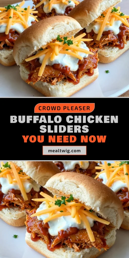 Discover the ultimate buffalo chicken sliders recipe that combines spice and creaminess in every bite! These easy slider recipes are perfect for parties or game day. Enjoy the rich flavors of shredded chicken tossed in buffalo sauce, cream cheese, and ranch dressing. Serve these spicy chicken sliders warm on fresh buns for a crowd-pleasing treat. Save this creamy buffalo sliders recipe now and try it out! #BuffaloChickenSliders #EasySliderRecipe #SpicyChickenSliders #BuffaloChickenRecipe