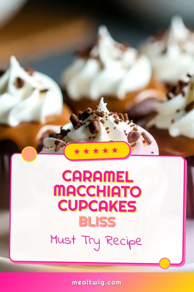 Indulge in the sweet delight of Caramel Macchiato Cupcakes! These coffee-flavored cupcakes blend rich cocoa with brewed coffee, making the perfect treat for coffee lovers. Drizzle with luscious caramel sauce, top with a fluffy whipped cream topping, and finish with a sprinkle of chocolate shavings. Try this delicious recipe today and elevate your dessert game! Don't forget to save for later! #CaramelMacchiatoCupcakes #CoffeeFlavoredCupcakes #CaramelSauceRecipes #WhippedCreamTopping