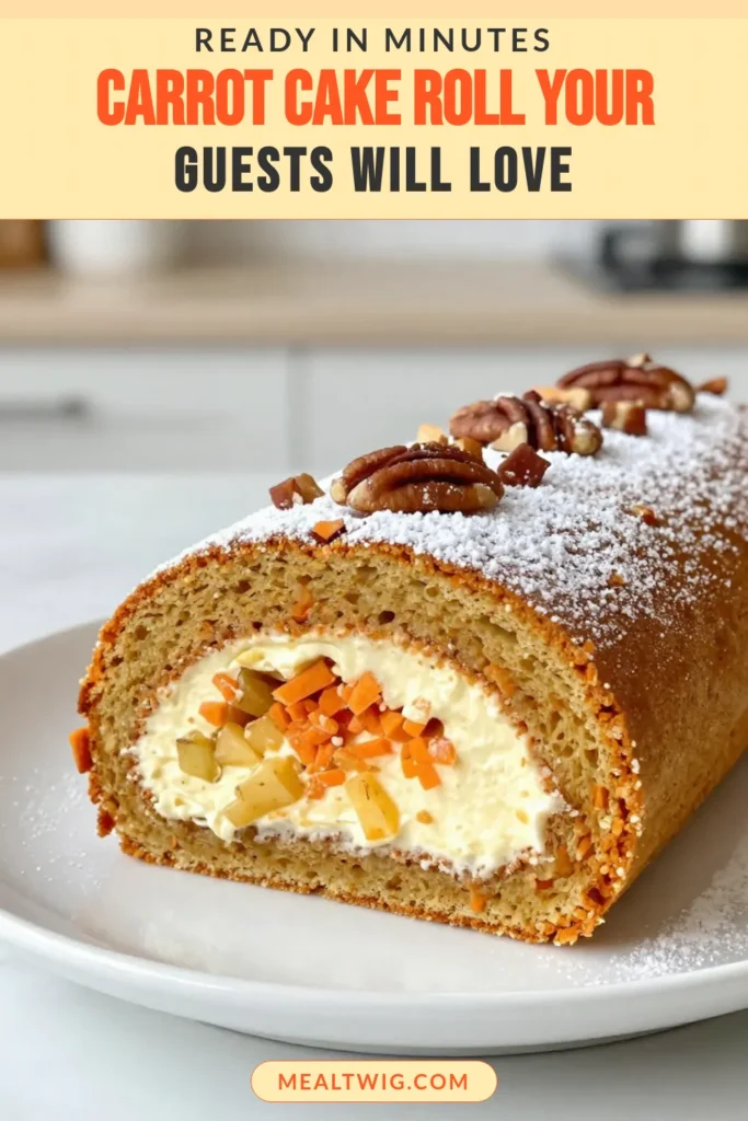 Discover the delightful spiced carrot cake roll, a twist on the classic carrot cake recipe that's perfect for any occasion. This easy dessert recipe features a luscious cream cheese filling and showcases the flavors of cinnamon, nutmeg, and fresh carrots. Impress your guests with this rolled cake dessert that is both beautiful and delicious. Save this recipe to create a stunning dessert today! #CarrotCake #DessertIdeas #Baking #RecipeShare