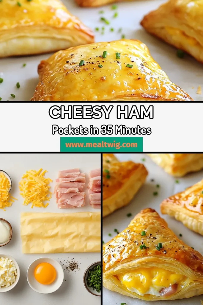 Indulge in these Cheesy Ham Pockets, a delightful puff pastry recipe perfect for any occasion! These Ham and Cheese Snacks are easy to make and ideal for easy party appetizers that will wow your guests. With layers of chewy cheese and diced ham wrapped in flaky pastry, they're homemade cheesy delights everyone will love. Get your ingredients ready and make these scrumptious bites today! Save for later! #CheesyHamPockets #PuffPastryRecipe #HamAndCheeseSnacks #EasyPartyAppetizers