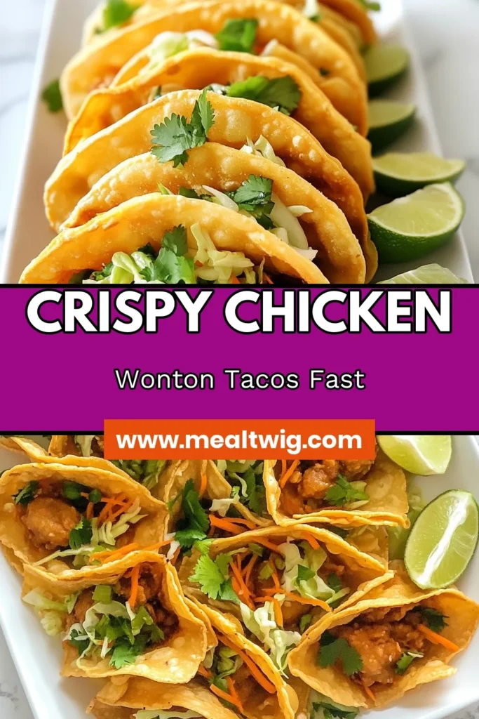 Discover the deliciousness of chicken wonton tacos with this easy taco recipe! Using ground chicken, these crispy wonton tacos are loaded with fresh ingredients like cabbage and carrots, perfect for a fun meal or appetizer. These Asian-inspired tacos are simple to make and full of flavor. Try this ground chicken recipe today and elevate your dinner game. Save and share this amazing recipe! #ChickenWontonTacos #EasyTacoRecipe #CrispyWontonTacos #AsianInspiredTacos