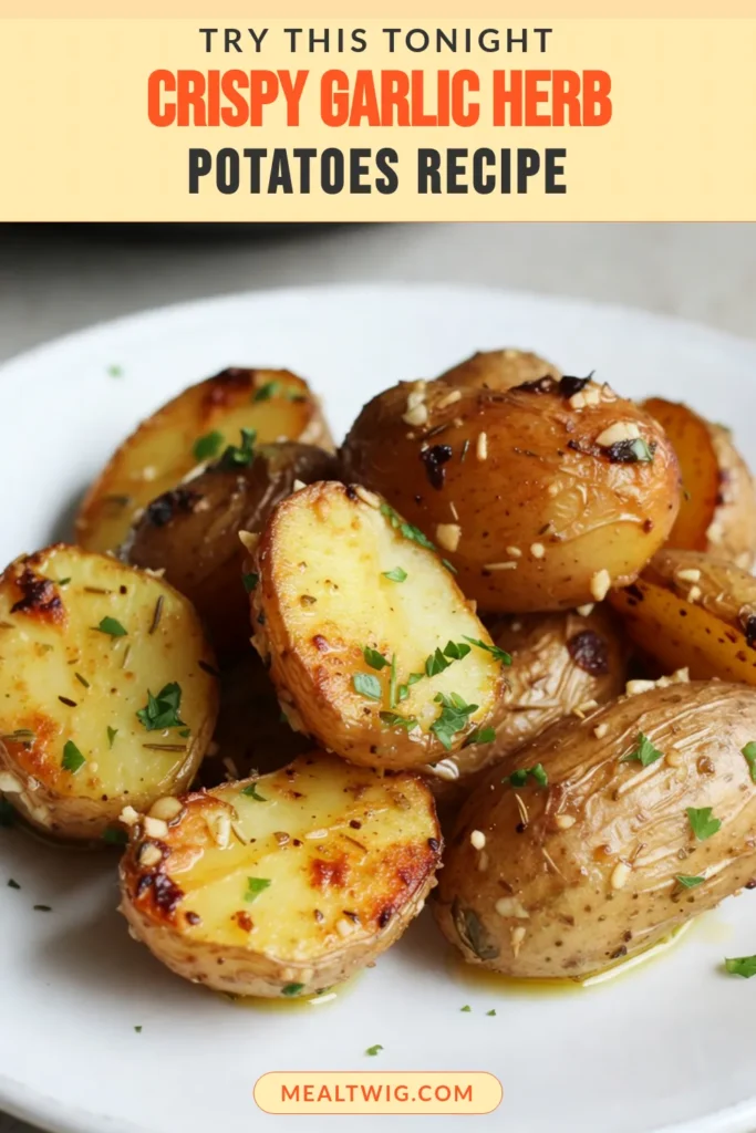 Discover the deliciousness of Garlic Herb Roasted Potatoes! This easy roasted potatoes recipe features perfectly oven-baked garlic potatoes made with tender baby potatoes and aromatic herbs. Serve this herb-infused potato side dish for your next meal and impress your guests. Follow the simple steps for perfectly crispy, flavorful potatoes. Save this recipe for your next cooking adventure! #GarlicHerbRoastedPotatoes #EasyRoastedPotatoes #OvenBakedGarlicPotatoes #HerbInfusedPotatoSideDish