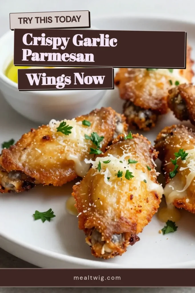 Dive into flavor with these Garlic Parmesan wings! This Air fryer chicken wings recipe makes crispy air fryer wings that are perfect as easy air fryer appetizers. Juicy chicken is beautifully marinated in garlic and topped with grated Parmesan, creating a delicious combination. Your guests will love them! Try this Garlic wings recipe today and elevate your snack game. Save this recipe for later! #AirFryerRecipes #ChickenWings #EasyAppetizers #GarlicParmesanWings