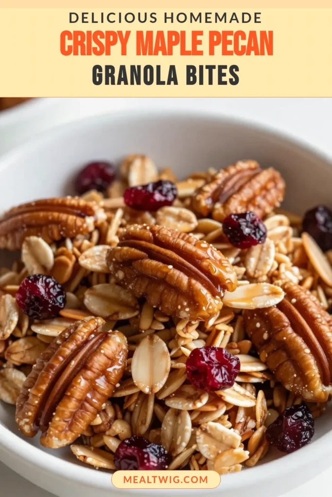 Savor the goodness with this Maple Pecan Granola Clusters recipe! Perfect as a healthy breakfast granola or snack, these homemade granola clusters require just a few simple ingredients. This easy granola bars recipe combines oats, pecans, and maple syrup for a delicious treat. Make your mornings better with these nutritious pecan granola clusters. Save this recipe for your next breakfast inspiration! #GranolaRecipe #HealthySnacks #BreakfastIdeas #HomemadeGranola