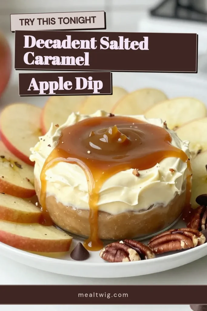 Indulge in this easy salted caramel apple dip, perfect for fall gatherings! This creamy dip combines cream cheese and sweet caramel sauce, making it an irresistible fall dessert dip. Pair it with sliced apples for a delicious treat that everyone will love. Whether you're making this easy caramel apple recipe for a party or a cozy night in, this chocolate chip apple dip is sure to impress. Save this recipe now to delight your guests! #SaltedCaramelAppleDip #FallDessertDip #EasyCaramelAppleRecipe #ChocolateChipAppleDip