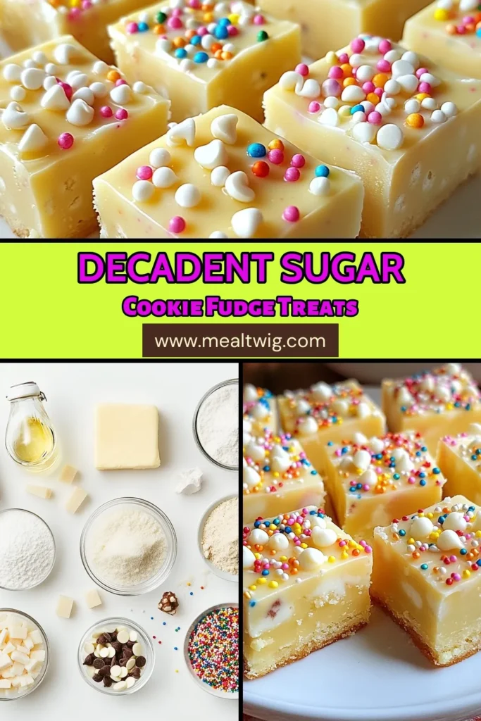 Indulge in our delightful sugar cookie fudge recipe, the perfect festive fudge dessert for your holiday celebrations! This easy no-bake fudge recipe combines creamy white chocolate fudge with festive sprinkles for a treat that’s as visually appealing as it is delicious. In just 15 minutes of prep, you can create a stunning dessert that your friends and family will love. Save this recipe for easy holiday sweets and impress your guests! #SugarCookieFudge #HolidayDesserts #FudgeRecipe #NoBakeSweets