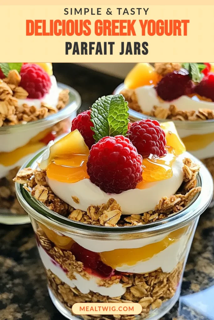 Indulge in a delicious and nutritious Greek yogurt parfait that's perfect for a healthy breakfast! These layered yogurt jars, packed with creamy Greek yogurt, crunchy granola, and fresh mixed berries, make for a delightful berry granola parfait. This easy yogurt dessert can be prepped in just 15 minutes. Perfect for busy mornings or a quick snack! Try this Greek yogurt parfait recipe today and savor the goodness! #HealthyBreakfast #GreekYogurtParfait #YogurtDessert #BerryGranolaParfait