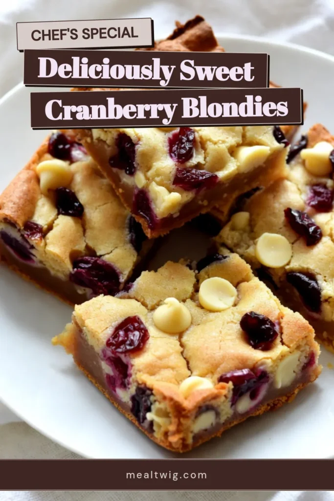 Indulge in these delicious White Chocolate Cranberry Blondies, the perfect easy blondie recipe for your dessert cravings! This homemade blondies recipe features a delightful combination of sweet white chocolate and tart cranberries, with the option to add nuts for extra crunch. Whip up a batch in just 45 minutes and impress your family and friends. Save this dessert with white chocolate and cranberries for your next gathering! #BlondieRecipe #DessertIdeas #Baking #HomeBaking