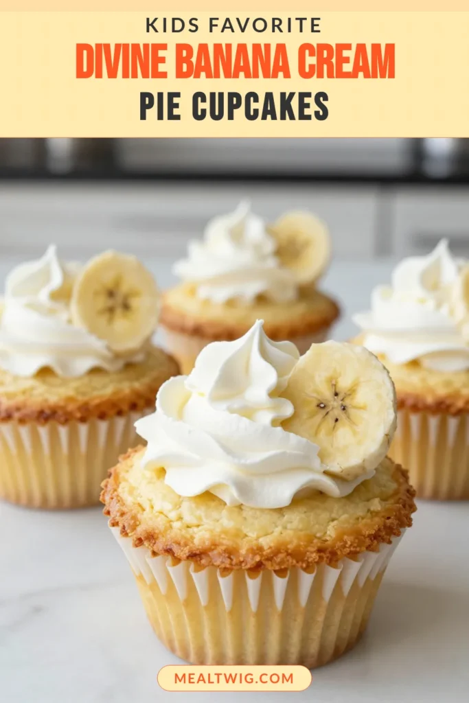 Indulge in these delightful banana cream pie cupcakes, the perfect treat for banana lovers! This easy cupcake recipe combines fluffy homemade cupcakes with a rich banana flavor, topped with a luscious whipped cream topping. Ideal for any occasion, these banana dessert recipes are simple to make and sure to impress. Try them today and elevate your dessert game! Save this recipe for your next baking adventure! #BananaCreamPieCupcakes #EasyCupcakeRecipes #BananaDessertRecipes #HomemadeCupcakes