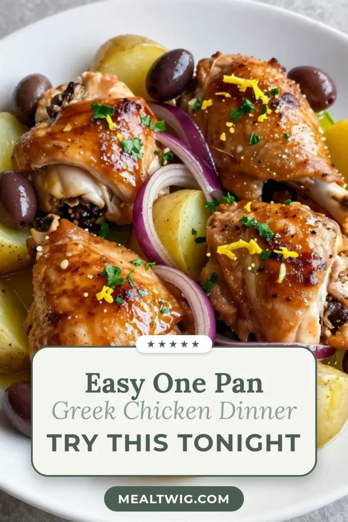 Discover the flavors of Greece with this One-Pan Greek Chicken & Potatoes recipe! Juicy Greek chicken thighs blend perfectly with tender potatoes and olives, creating an easy chicken and potatoes meal that's sure to impress. This Mediterranean chicken dinner is not only delicious but also a breeze to prepare with just one pan. Try this olive oil chicken bake for a flavorful weeknight dinner. Save this recipe for later! #OnePanGreekChicken #GreekChickenThighsRecipe #MediterraneanDinner #EasyChickenAndPotatoes