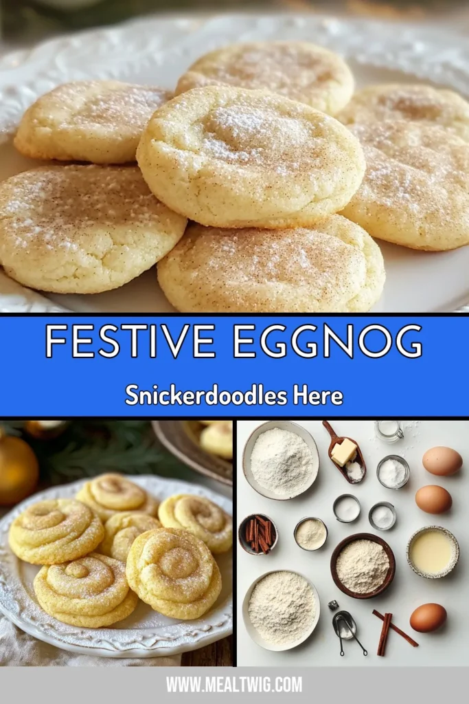 Indulge in the holiday spirit with these delightful Eggnog Snickerdoodle Cookies! The perfect addition to your Christmas cookie recipes, these festive cookie recipes blend the classic snickerdoodle with rich eggnog flavor for a unique eggnog dessert. Ideal for holiday baking ideas, they’re soft, spiced, and simply irresistible. Bake a batch today and share the joy! Don’t forget to save this recipe! #EggnogSnickerdoodleCookies #ChristmasCookieRecipes #HolidayBakingIdeas #EggnogDesserts