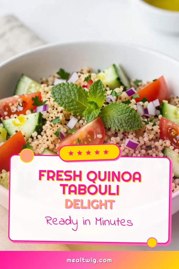 Discover the refreshing taste of Quinoa Tabouli Salad, an easy and healthy quinoa salad packed with vibrant veggies and fresh herbs. This Mediterranean quinoa recipe is perfect for any meal and makes a satisfying vegetarian quinoa salad. Plus, it's a fresh tabouli recipe that your taste buds will love. Try it today and elevate your salad game! Save this recipe for your next gathering! #QuinoaTabouliSalad #HealthyEating #MediterraneanRecipe #VegetarianSalad