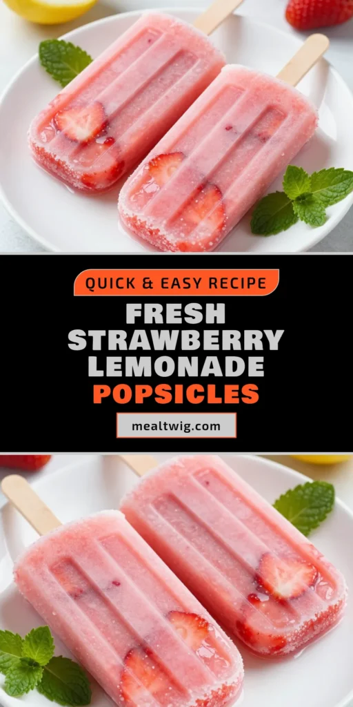 Beat the heat this summer with these delicious strawberry lemonade popsicles! This homemade popsicle recipe is packed with fresh strawberries, zesty lemon, and a touch of sweetness for the perfect refreshing summer treat. Enjoy these healthy frozen desserts that are not only easy to make but are also a delightful way to cool down. Click to discover the recipe and make your own easy fruit popsicles today! #StrawberryLemonadePopsicles #SummerTreats #HealthyDesserts #EasyPopsicles