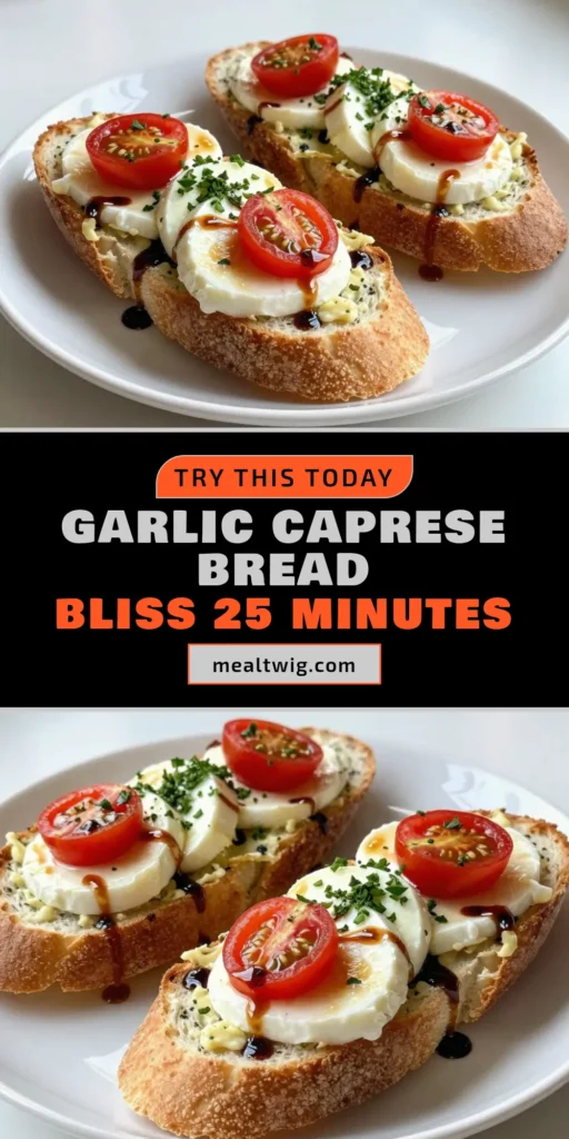 Indulge in this delicious Caprese garlic bread recipe that's perfect for any gathering! This easy garlic bread with tomatoes combines the freshness of basil, juicy cherry tomatoes, and creamy mozzarella cheese for a delightful twist on classic baked garlic bread. Perfect as a snack or appetizer, this basil garlic bread dish is sure to impress. Try this recipe and elevate your meals! Save it now! #CapreseGarlicBread #MozzarellaGarlicBread #BakedGarlicBreadRecipe #EasyGarlicBreadWithTomatoes