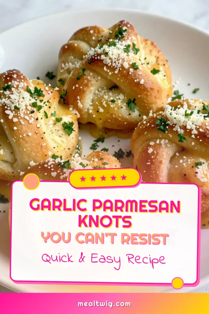 Discover the ultimate Garlic Parmesan Knots recipe that transforms simple pizza dough into irresistible easy pizza dough appetizers! These homemade garlic knots are perfectly baked, drizzled in garlic butter, and generously topped with Parmesan for a cheesy treat. Perfect for parties or snacking, these baked garlic knots with Parmesan will impress everyone. Try this cheesy garlic breadsticks recipe today and elevate your appetizer game! Save now! #GarlicParmesanKnots #PizzaDoughAppetizers #HomemadeGarlicKnots #CheesyGarlicBreadsticks