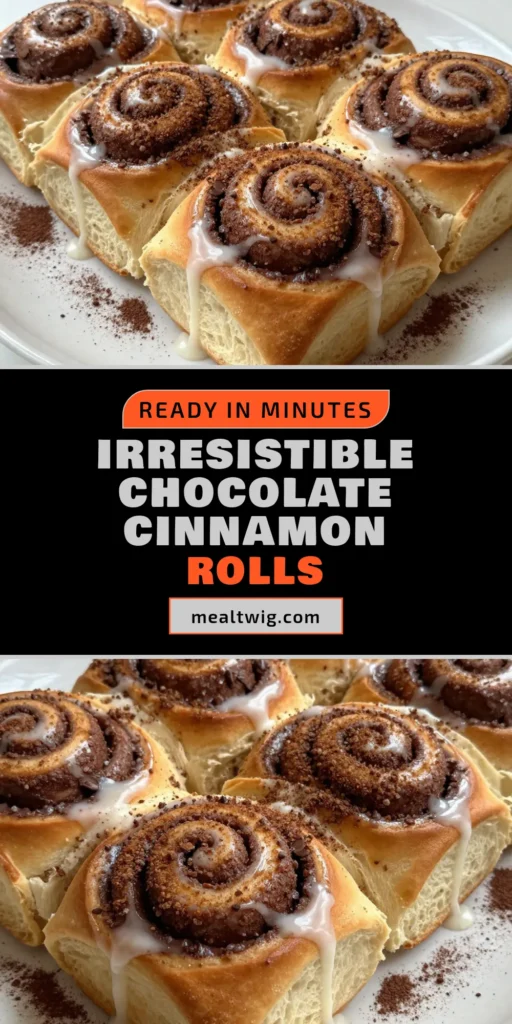 Indulge in the deliciousness of chocolate cinnamon rolls with this easy chocolate rolls recipe! These homemade cinnamon rolls are filled with warm chocolate and cinnamon, making them the perfect dessert roll recipes for any occasion. Serve them fresh from the oven and drizzled with a sweet glaze for a delightful treat. Save this recipe and satisfy your sweet tooth today! #ChocolateCinnamonRolls #DessertRollRecipes #HomemadeCinnamonRolls #EasyChocolateRollsRecipe