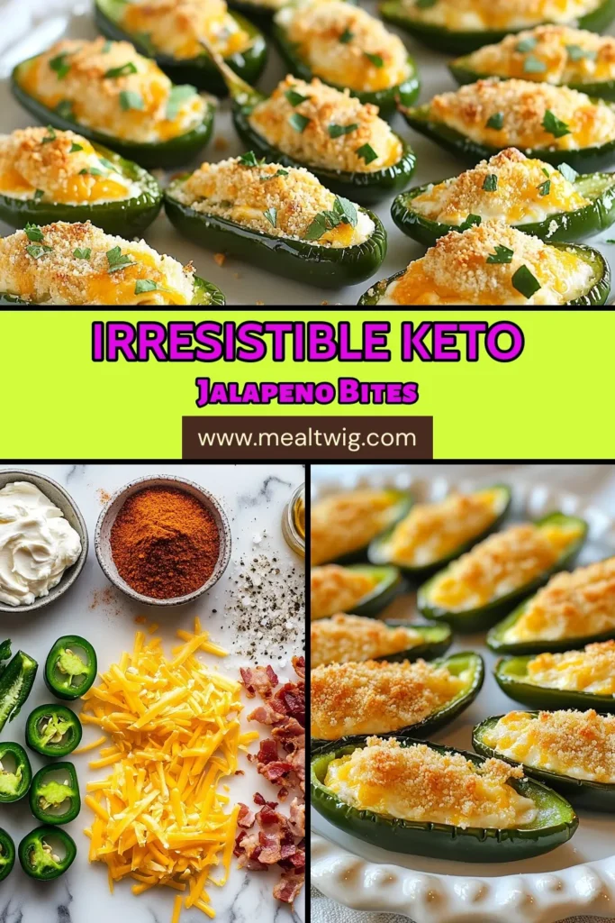 Treat yourself to these delicious Keto Jalapeno Popper Bites! Perfect as low carb appetizers, this jalapeno popper bites recipe combines creamy cheese and spicy flavors for irresistible keto cheese snacks. Ideal for parties or snacking, these spicy keto finger foods are sure to impress. Don't miss out on making this flavorful dish that everyone will love. Save this recipe for your next gathering! #KetoJalapenoPoppers #LowCarbAppetizers #KetoSnacks #SpicyKetoFoods