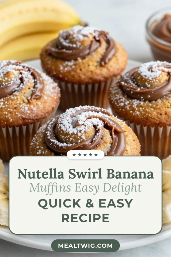 Indulge in the deliciousness of these Banana Nutella Swirl Muffins! Perfect for breakfast or a tasty treat, these easy banana muffins are a must-try for any banana dessert recipe lover. With a rich Nutella swirl, these chocolate hazelnut muffins combine the best of both worlds. Quick to make and delightful to eat, they’re sure to impress. Try this simple recipe today and elevate your muffin game! Save for later! #BananaNutellaMuffins #NutellaSwirlMuffins #ChocolateHazelnutMuffins #EasyBananaMuffins