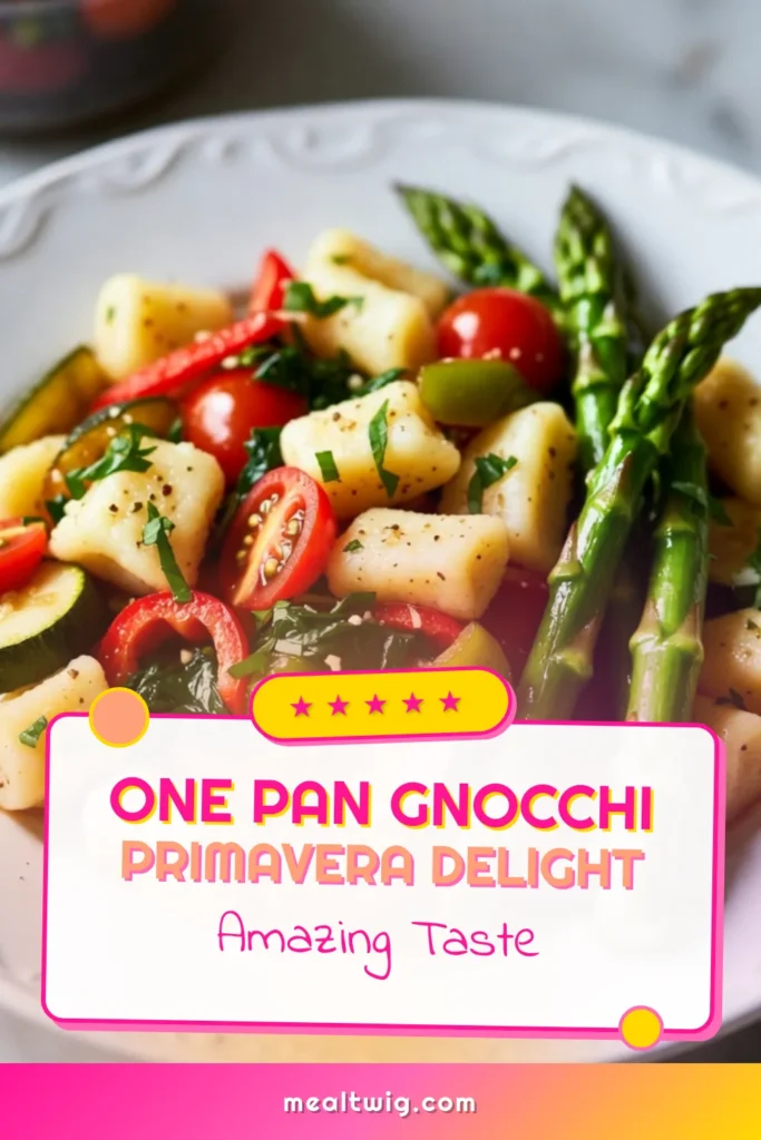 Discover the deliciousness of One-Pan Gnocchi Primavera, an easy vegetarian gnocchi recipe packed with vibrant vegetables. This quick pasta dinner is the perfect solution for healthy one-pan meals that don’t skimp on flavor. With just a few simple ingredients, you can whip up this delightful dish in 25 minutes. Save it for your next meal and impress your family with this gnocchi with vegetables. Try it today! #GnocchiPrimavera #HealthyMeals #VegetarianRecipes #QuickDinnerIdeas