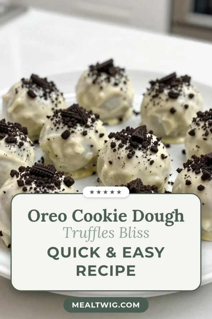 Indulge in this delicious Oreo truffle recipe that’s perfect for any occasion! These no-bake Oreo dessert cookie dough truffles are easy to make and so satisfying. Coated in creamy white chocolate and topped with extra crushed Oreos, they’re a sweet treat everyone will love. Try this easy Oreo dessert recipe today and impress your friends and family! Save this recipe for your next gathering! #OreoDessert #CookieDoughTruffles #NoBakeTreats #DessertRecipes