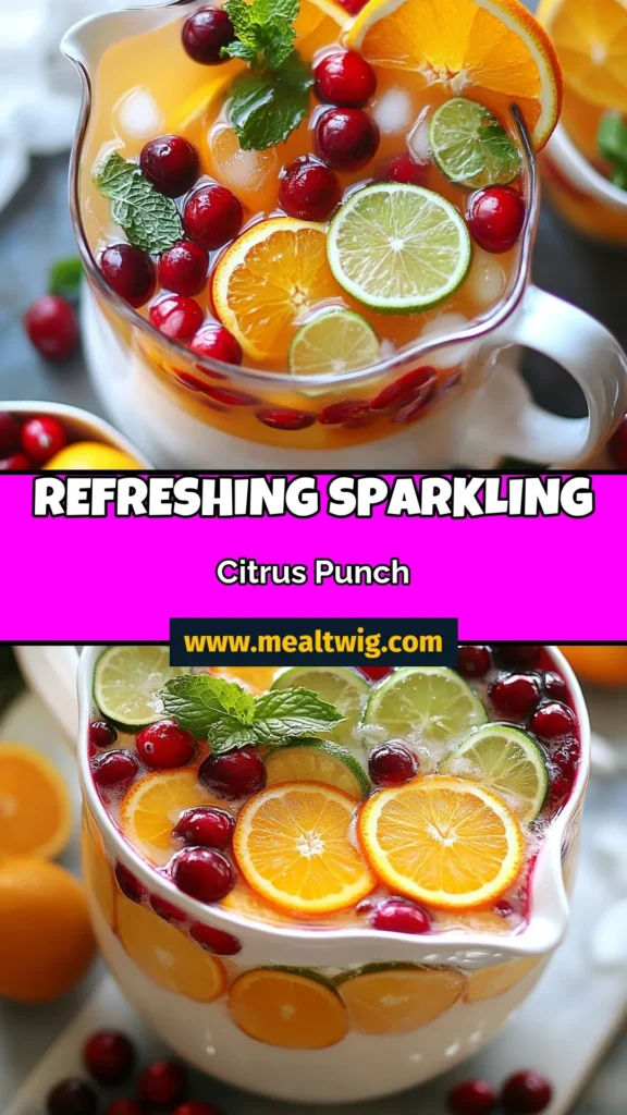 Looking for the perfect winter beverage? Try this Sparkling Winter Vodka Punch! This delightful winter citrus punch combines cranberry juice and fresh berries, making it an ideal sparkling fruit punch recipe for your holiday party drinks. Whether you prefer it with or without alcohol, this cranberry orange punch is a great choice for festive gatherings. Save this recipe for non-alcoholic festive beverages that everyone will love! #WinterCitrusPunch #HolidayDrinks #CranberryOrangePunch #SparklingFruitPunch