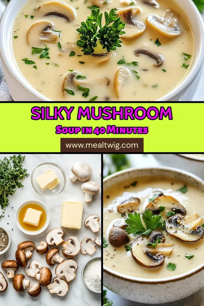 Discover the ultimate creamy mushroom soup that will warm your heart and delight your taste buds. This easy mushroom soup recipe is not only delicious but also perfect for a vegan option by using coconut cream. Enjoy the flavors of fresh mushrooms, onions, and garlic in your homemade mushroom soup. Ready in just 40 minutes, this dish is a must-try for cozy nights. Save it for later! #CreamyMushroomSoup #VeganMushroomSoup #MushroomSoupRecipe #EasyMushroomSoup