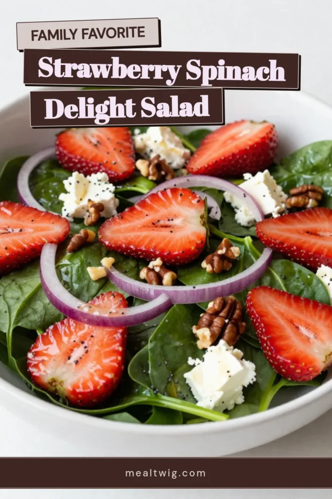 Indulge in a refreshing strawberry spinach salad with this easy poppyseed salad recipe. Packed with fresh spinach, juicy strawberries, and crumbled feta cheese, this healthy salad recipe is perfect for any occasion. Quick to prepare and loaded with flavor, it’s a delightful addition to your meal. Discover how delicious fresh spinach recipes can be! Save this recipe now for your next gathering! #HealthyEating #SaladRecipes #PoppyseedSalad #FreshSalads