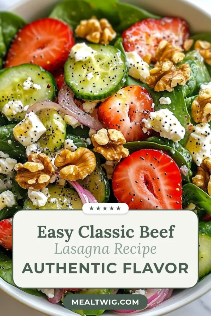 Transform your summer meals with this delicious strawberry spinach salad topped with zesty poppy seed dressing. Perfect for outdoor gatherings, this fresh spinach salad combines vibrant strawberries, crunchy cucumbers, and creamy feta for a delightful crunch. Discover easy summer salads that are both healthy and flavorful. Ready to impress your guests? Try this healthy salad recipe today! #StrawberrySpinachSalad #SummerSalads #HealthyRecipes #PoppySeedDressing