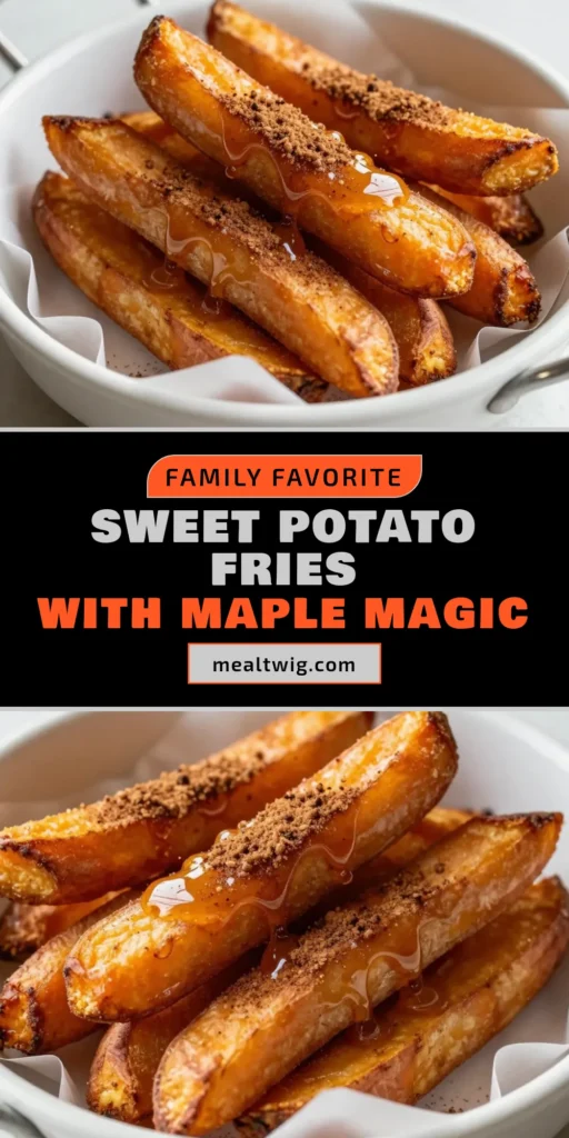 Indulge in the deliciousness of maple cinnamon fries with this easy sweet potato fries recipe! Perfectly crispy and healthy, these oven-baked sweet potatoes are drizzled with pure maple syrup and sprinkled with cinnamon for a tasty treat. Enjoy them as a snack or a side dish that everyone will love. Don't miss out on making these crispy sweet potato fries—save this recipe now! #SweetPotatoFries #HealthyRecipes #OvenBakedFries #MapleCinnamonFries