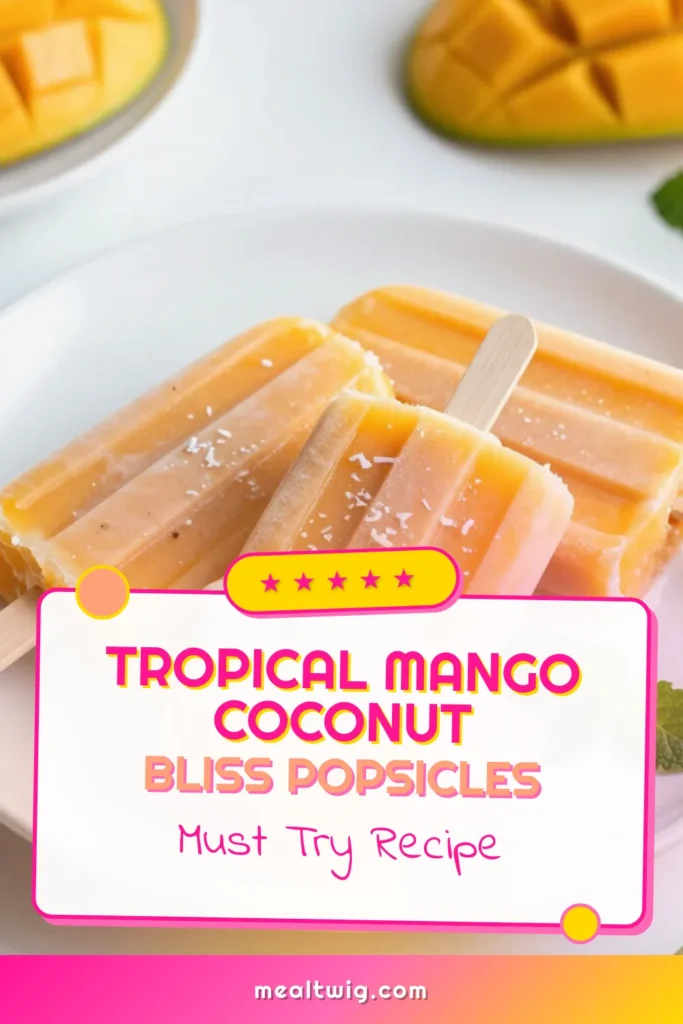 Beat the heat with these creamy coconut mango popsicles! This healthy mango popsicles recipe features ripe mangoes blended with homemade coconut milk for a refreshing treat. Enjoy these dairy-free popsicles made with just a few simple ingredients. Perfect for summer or a tropical-inspired snack, they're easy to make and delicious! Try this easy dairy-free popsicle recipe today and bring the tropics to your kitchen! #CreamyCoconutMangoPopsicles #HealthyMangoPopsicles #DairyFree #TropicalTreats