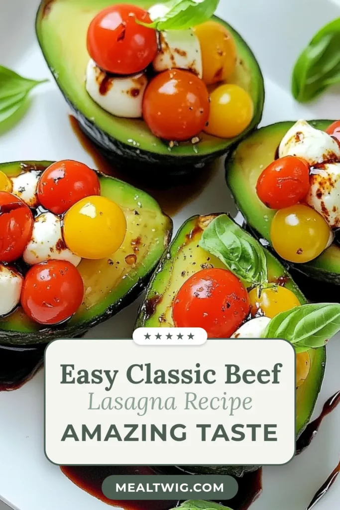 Looking for a delicious and healthy dish? Try these Caprese stuffed avocados! This fresh mozzarella avocado salad combines creamy avocados with tangy cherry tomatoes and fresh basil, all drizzled with balsamic glaze. Perfect as an appetizer or light meal, it's one of the easiest stuffed avocado recipes you'll ever make. Don't miss out on this vibrant, flavorful dish—save this recipe now! #CapreseStuffedAvocados #HealthyAvocadoRecipes #EasyStuffedAvocadoRecipes #BalsamicGlazeAvocadoDish