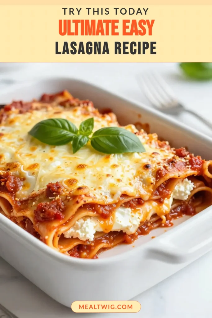 Discover the easiest lasagna recipe you'll ever make! This simple lasagna dish features creamy ricotta and bubbly mozzarella, all layered with homemade marinara sauce and no-boil lasagna noodles. In just under an hour, you can whip up a quick lasagna with ricotta that's perfect for any occasion. Save this delicious recipe and get ready to impress your family tonight! #LasagnaLovers #EasyRecipes #ComfortFood #PastaDish