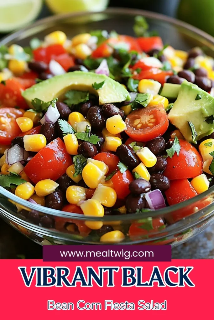 Brighten your meals with this Fiesta Black Bean Corn Salad, a perfect blend of flavors! This easy Mexican salad is packed with black beans, sweet corn, and fresh veggies, making it a healthy bean salad that’s both satisfying and nutritious. Perfect as a side dish or light lunch, this Corn Salad Recipe is ready in just 25 minutes. Dive into deliciousness and save this Black Bean Corn Salad for a fresh twist! #FiestaBlackBeanSalad #CornSaladRecipe #HealthyBeanSalad #EasyMexicanSalad