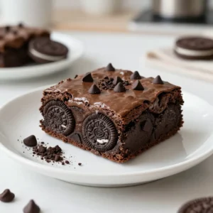 - 1 cup unsalted butter, melted - 2 cups granulated sugar - 4 large eggs - 1 teaspoon vanilla extract - 1 cup all-purpose flour - 1 cup unsweetened cocoa powder - 1 teaspoon baking powder - 1/2 teaspoon salt - 1 cup chocolate chips - 12 Oreo cookies For those with dietary needs, there are alternatives. Try using coconut oil instead of butter. For a vegan option, use flax eggs. To make these brownies gluten-free, substitute all-purpose flour with almond flour or a gluten-free blend. Accurate measuring is key. Use dry measuring cups for flour and cocoa. For sticky ingredients like sugar, use a liquid measuring cup. Always level off the top with a knife for precision. This helps ensure your brownies turn out perfect every time. {{ingredient_image_1}} First, preheat your oven to 350&deg;F (175&deg;C). This step is key. A hot oven helps brownies bake evenly. Next, you can choose to grease your pan or use parchment paper. Greasing works fine, but parchment makes cleanup easy. Just spray the pan with non-stick spray if you grease it. If you use parchment, let the edges hang out. This makes it easier to lift out the brownies later. Now, let's mix the batter. In a large bowl, add the melted butter and granulated sugar. Stir until smooth. It should blend well. Then, beat in the eggs, one at a time. Make sure to mix in the vanilla extract too. Set this bowl aside. In another bowl, mix the dry ingredients: flour, cocoa powder, baking powder, and salt. Slowly add this dry mix to your wet mix. Stir gently until just combined. The batter will be thick. Finally, fold in the chocolate chips for that rich, gooey goodness. It's time to layer. Pour about two-thirds of your brownie batter into the prepared pan. Spread it evenly. This will be the base. Next, place the Oreo cookies on top, spaced out nicely. You want a cookie in every bite. Now, spoon the remaining brownie batter over the Oreos. Make sure they are fully covered. This will create that amazing surprise inside. Bake your creation for 30-35 minutes. Check by inserting a toothpick. It should come out with a few moist crumbs. Allow the brownies to cool in the pan for about 20 minutes before slicing. Enjoy your sweet treat! - Testing for doneness: Stick a toothpick in the center of your brownies. If it comes out with a few moist crumbs, they are done. If it has wet batter, bake a little longer. - Avoiding overmixing: Mix your batter just until combined. Overmixing can make your brownies tough. You want a rich, fudgy texture. - Best ways to serve Oreo stuffed brownies: Serve them warm for the best taste. Cut them into squares and place them on a plate. - Pairing with ice cream or toppings: Top each brownie with a scoop of vanilla ice cream. Drizzle some chocolate sauce over the ice cream. For a fun twist, sprinkle crushed Oreos on top. - How to store brownies properly: Keep your brownies in an airtight container. They stay fresh at room temperature for up to three days. - Reheating instructions for optimal taste: Warm brownies in the microwave for about 10-15 seconds. This restores their gooey texture, making them even more delicious. Pro Tips Use Room Temperature Eggs: For a smoother batter, ensure your eggs are at room temperature before mixing. This helps them incorporate better into the batter. Don&rsquo;t Overmix: Mix the batter until just combined to ensure your brownies remain fudgy and not cake-like. Check for Doneness: To avoid overbaking, start checking your brownies a few minutes before the recommended baking time. A toothpick should come out with a few moist crumbs. Cool Before Slicing: Let the brownies cool in the pan for at least 20 minutes to set properly. This makes slicing easier and helps maintain their shape. {{image_2}} You can make Oreo stuffed brownies your own. Start with nuts like walnuts or pecans. They add crunch and flavor. You might also try different chocolate types. Think milk chocolate or white chocolate chips. Each type changes the taste. If you want to switch up the cookies, go for it! Use chocolate chip cookies or peanut butter cookies instead of Oreos. They will give you a new twist. Each cookie brings its own fun flavor. Experimenting with these options can lead to tasty surprises. If you want lighter brownies, there are easy swaps. Use applesauce instead of butter. It cuts calories but keeps moisture. You can choose a sugar substitute as well. This helps reduce calories without losing sweetness. For those with dietary needs, try vegan options. Use flax eggs instead of regular eggs. Substitute almond flour for all-purpose flour. This makes it gluten-free. These changes allow everyone to enjoy the brownies. Photos can make your cooking journey easier. They help you see what each step should look like. Start with a shot of the mixing bowl. Show the melted butter and sugar blending together. Next, capture the moment when you layer the brownie batter and Oreos in the pan. This gives a clear guide on how to assemble. Finally, take a picture of the baked brownies, all gooey and chocolatey. This shows what to expect when they&rsquo;re done. Videos bring recipes to life. They show you the exact techniques you need. Short clips can demonstrate mixing the batter. They can also show how to layer the brownies and Oreos. A final clip can reveal the finished product. Watching the brownies come together makes the process fun and clear. Plus, seeing the warm brownies being served will make anyone want to try this recipe! To keep your Oreo stuffed brownies fresh, store them in an airtight container. This helps prevent them from drying out. You can keep them at room temperature for up to three days. If you want to extend their life, you can refrigerate them. Just make sure the container is sealed tight. This way, they stay soft and tasty for longer. Yes! Freezing Oreo stuffed brownies is easy. Cut them into squares before freezing. Wrap each square in plastic wrap. Then, place the wrapped brownies in a freezer bag. They can last up to three months in the freezer. When you're ready to enjoy them, thaw them in the fridge overnight. Once defrosted, you can warm them up in the oven for a few minutes. This brings back their yummy texture. You can mix in different flavors to make your brownies even more exciting! Here are some ideas: - Add a pinch of sea salt for a sweet and salty combo. - Stir in peanut butter chips for a nutty taste. - Use mint Oreo cookies for a minty twist. - Add a splash of espresso for deeper chocolate flavor. - Mix in chopped nuts for crunch. Feel free to experiment and find your favorite flavor! Baking Oreo stuffed brownies is fun and easy. You only need a few simple ingredients, like butter, sugar, and Oreos. Following clear steps ensures your brownies come out just right. If you want to switch things up, there are many ways to customize your recipe. Remember to store leftovers well for freshness. Enjoy the process, share with friends, and make lasting memories through baking. You now have the tools to create a delicious treat!